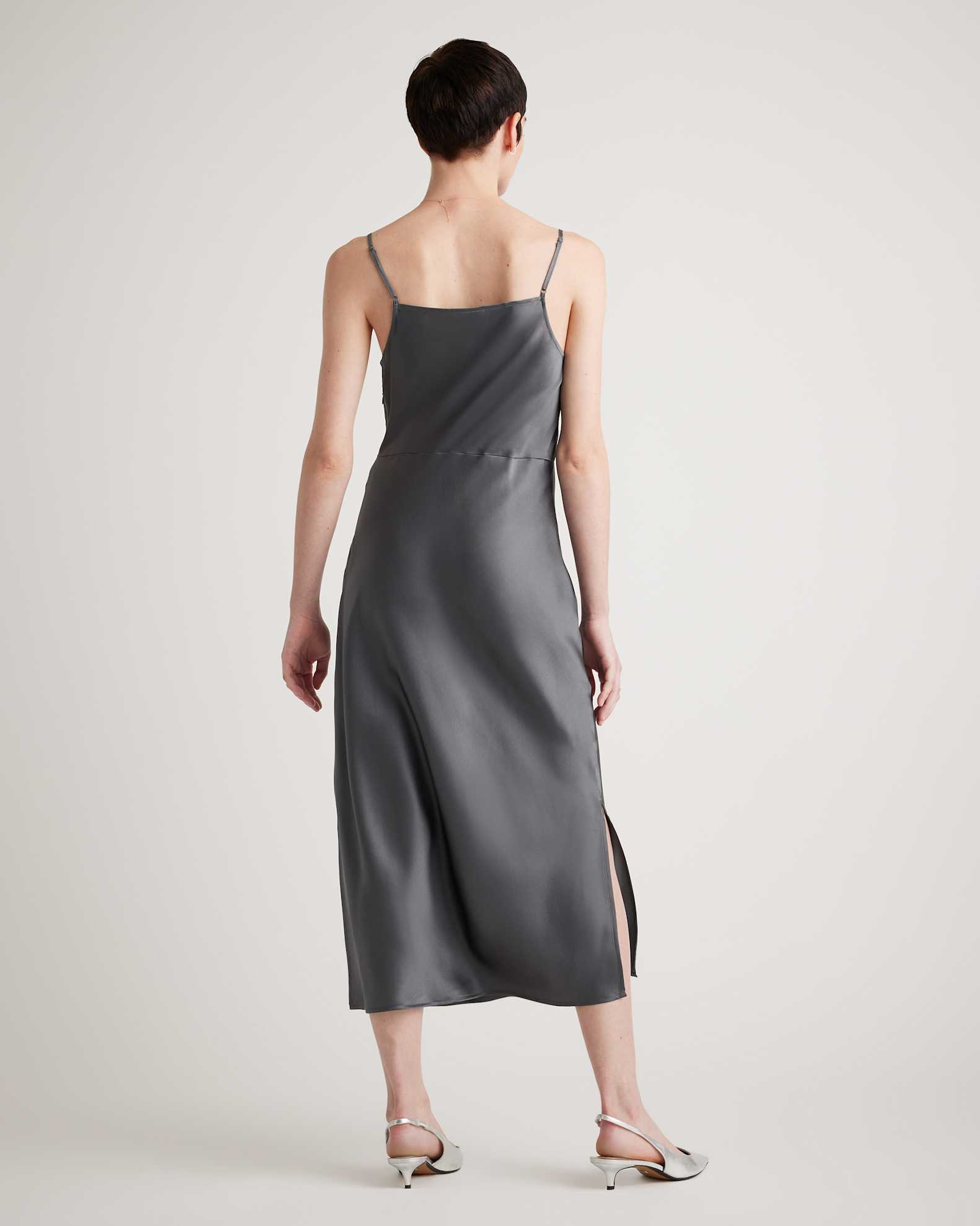 silk dress grey ZAPAKA Women Dark Grey Formal Dress V Neck Sheath Ruched Satin Long Evening Dress, Dark Grey / US22W