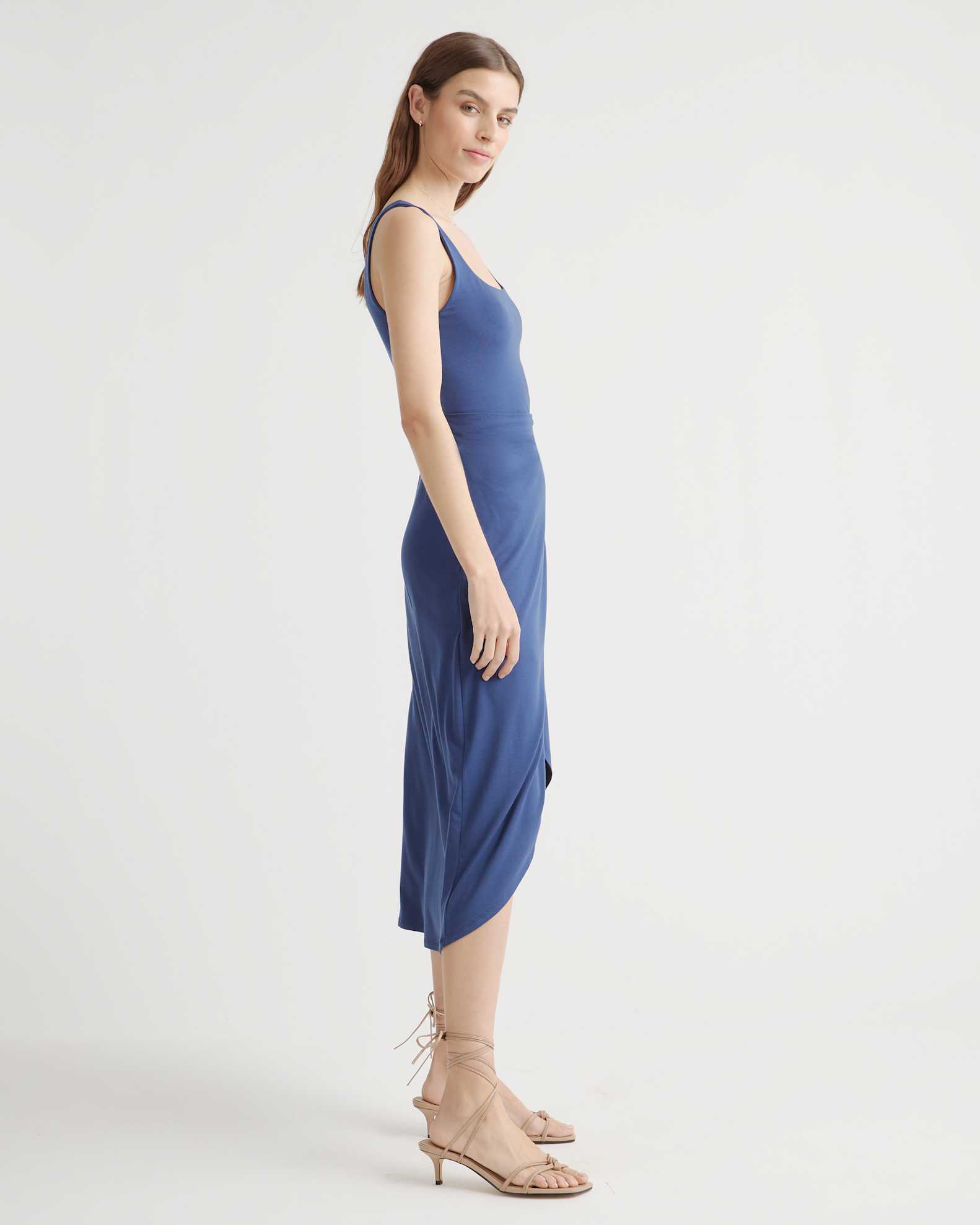 tencel jersey side tie midi dress Tencel Jersey Side Tie Dress in Dark Olive