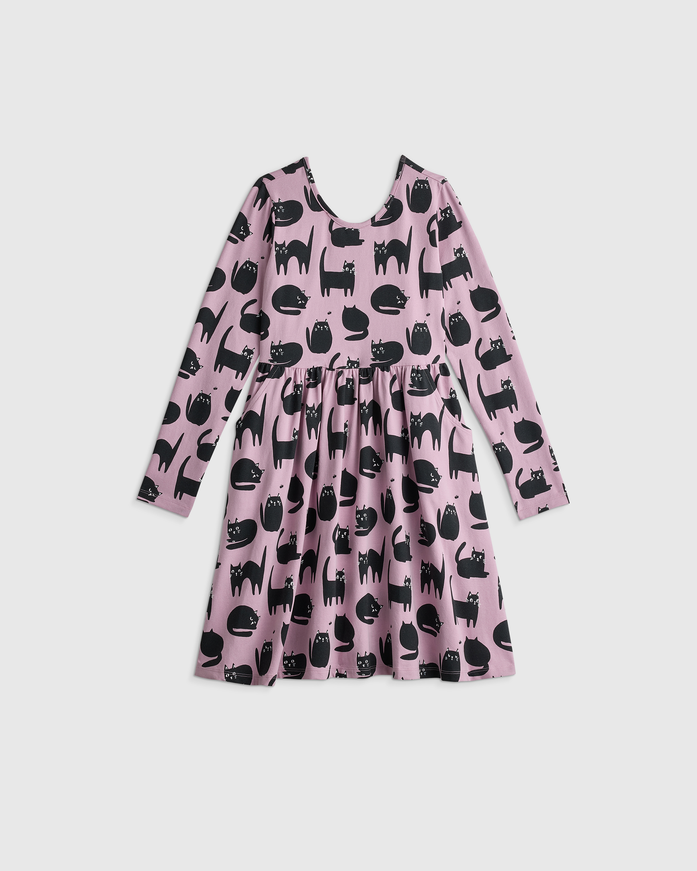 Purr-ple Cat Nap Robe patineuse à manches longues en coton biologique 