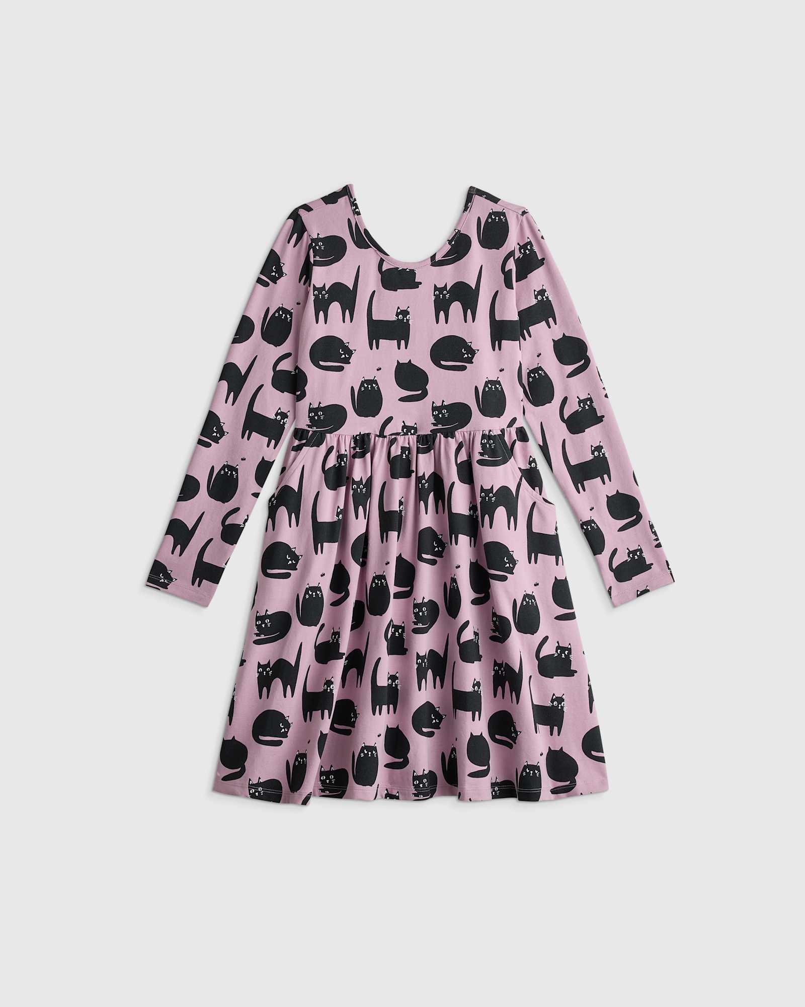 Purr-ple Cat Nap Robe patineuse à manches longues en coton biologique