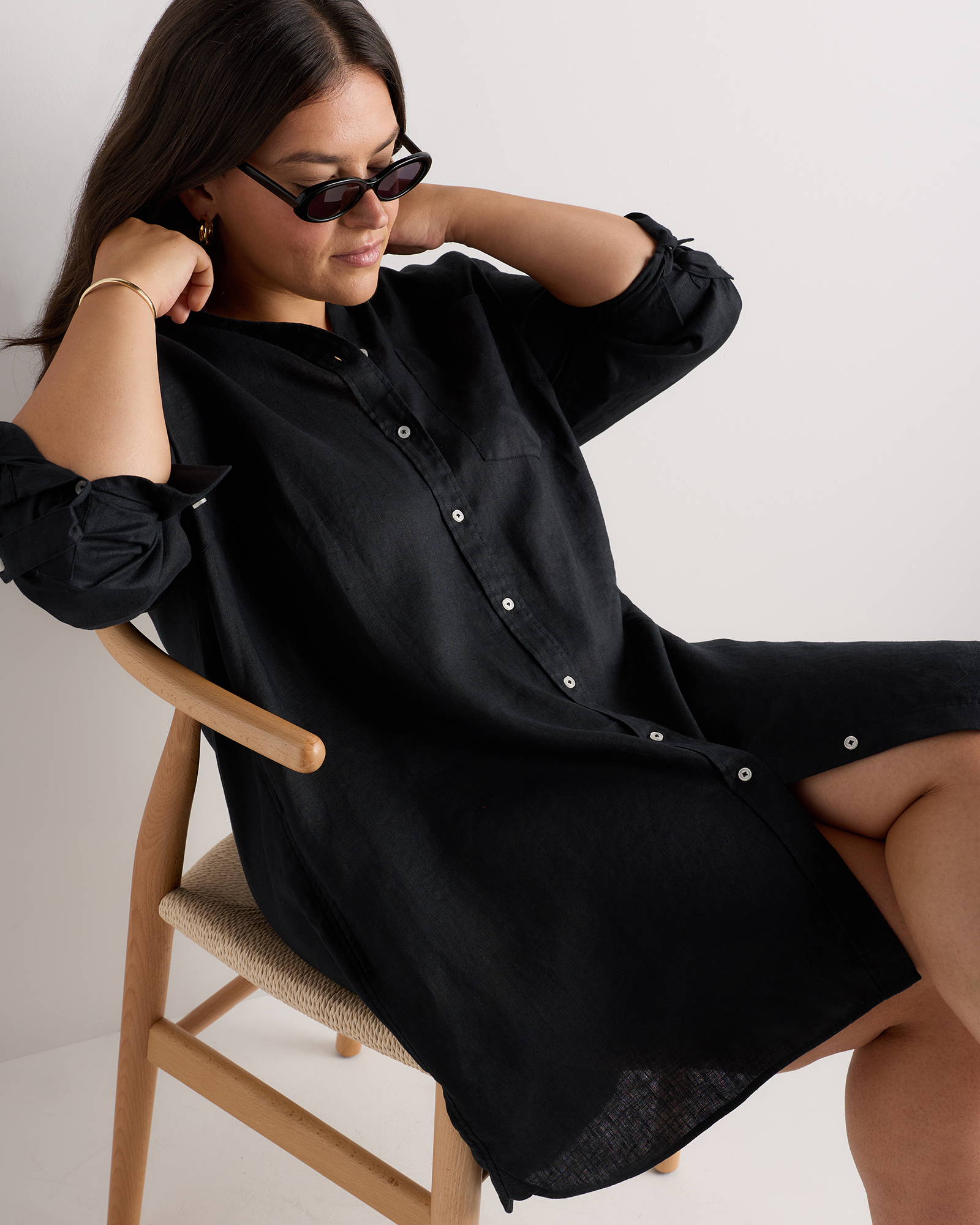 quince linen shirt dress Women's 100% European Linen Shirt Dress in Flax, Size Large, Organic Linen by Quince