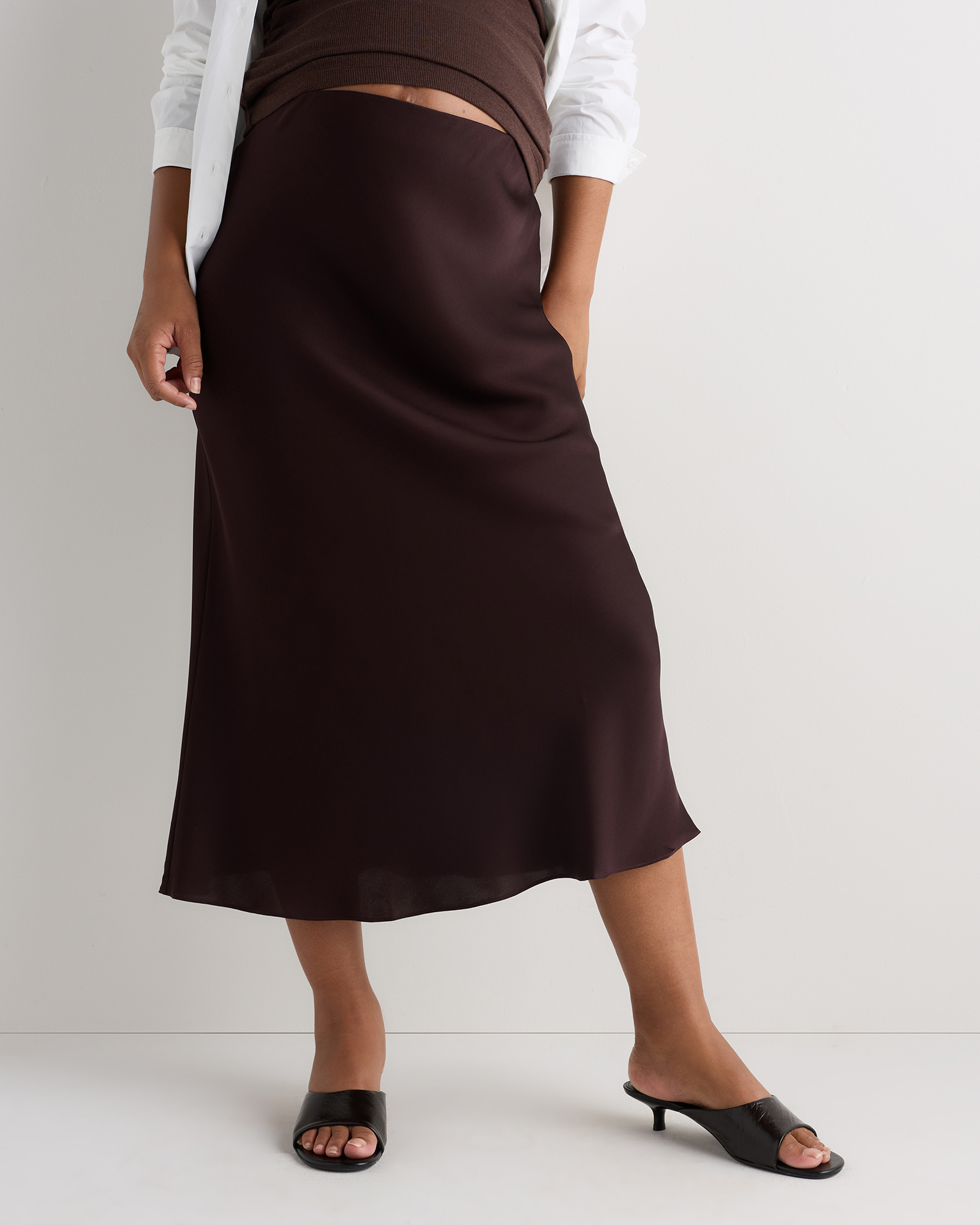 Chocolate Plum Brown Washable Stretch Silk Maternity Skirt