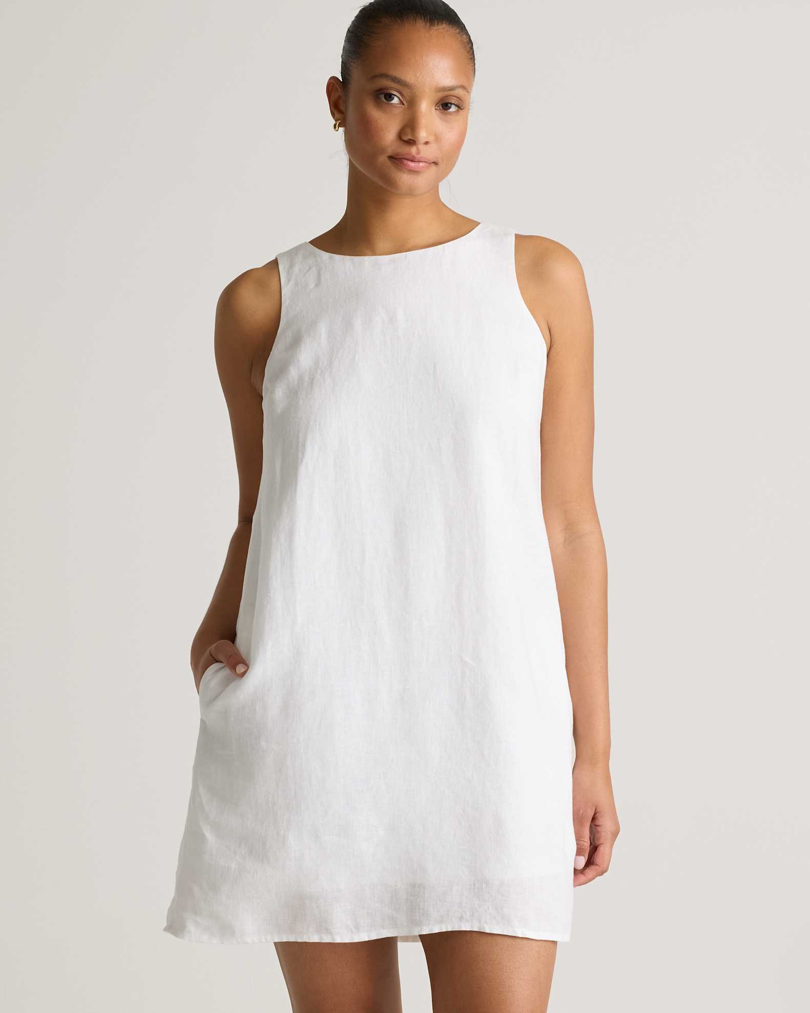 100% European Linen Tank Mini Dress in White 100% European Linen Tank Mini Dress in White