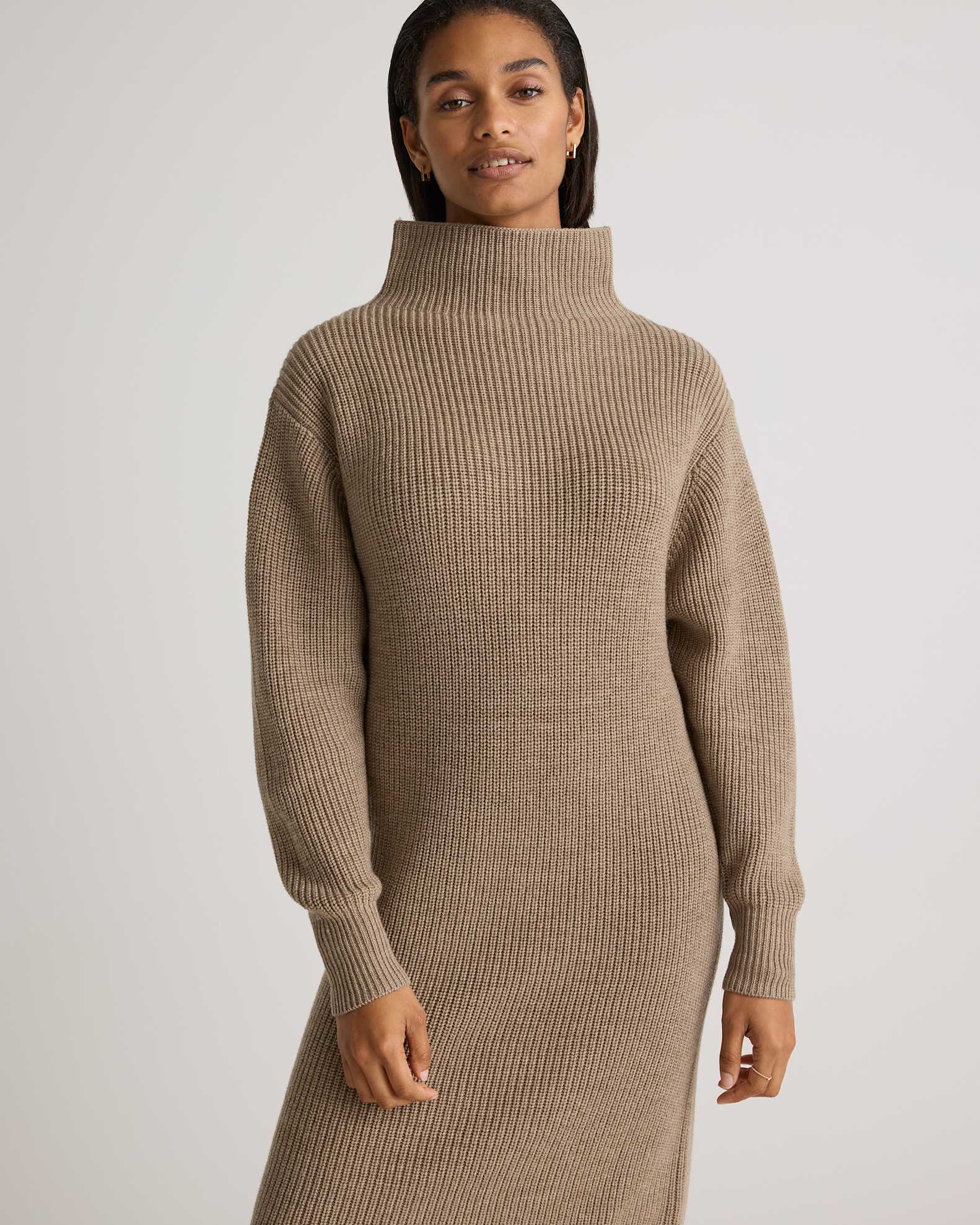 Australian Merino Wool Relaxed Turtleneck Sweater Dress in Malted Toffee Australian Merino Wool Relaxed Turtleneck Sweater Dress in Malted Toffee