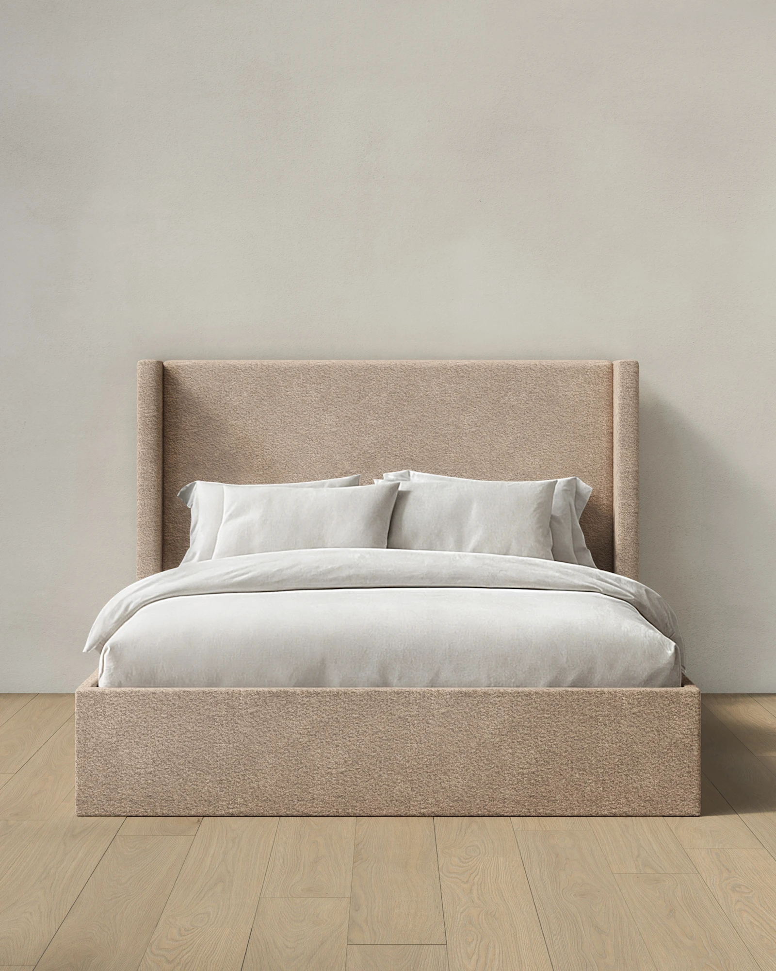 Plush Boucle Wingback Bed - High Headboard