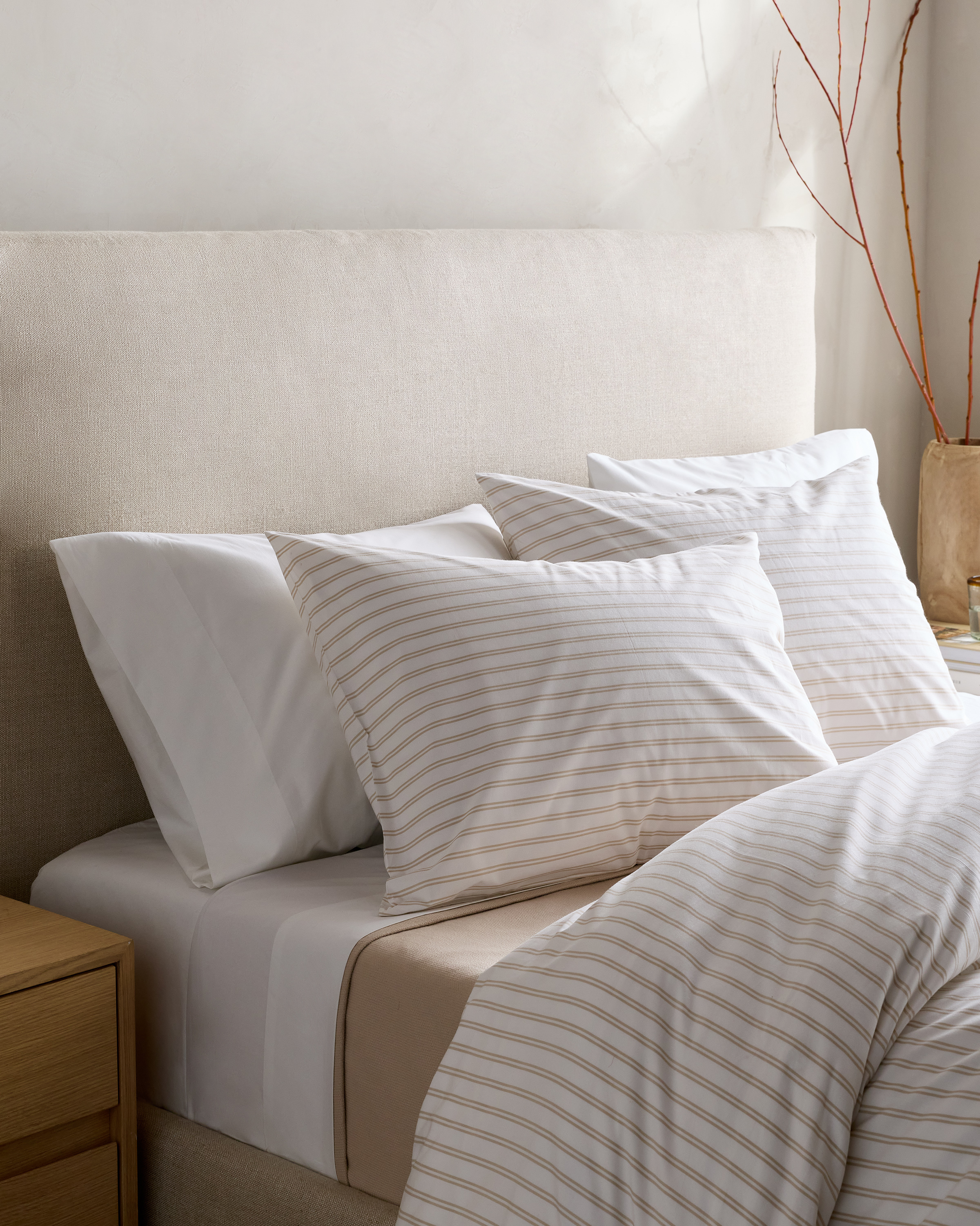 White/Toffee Classic Organic Percale Double Stripe Sham Set