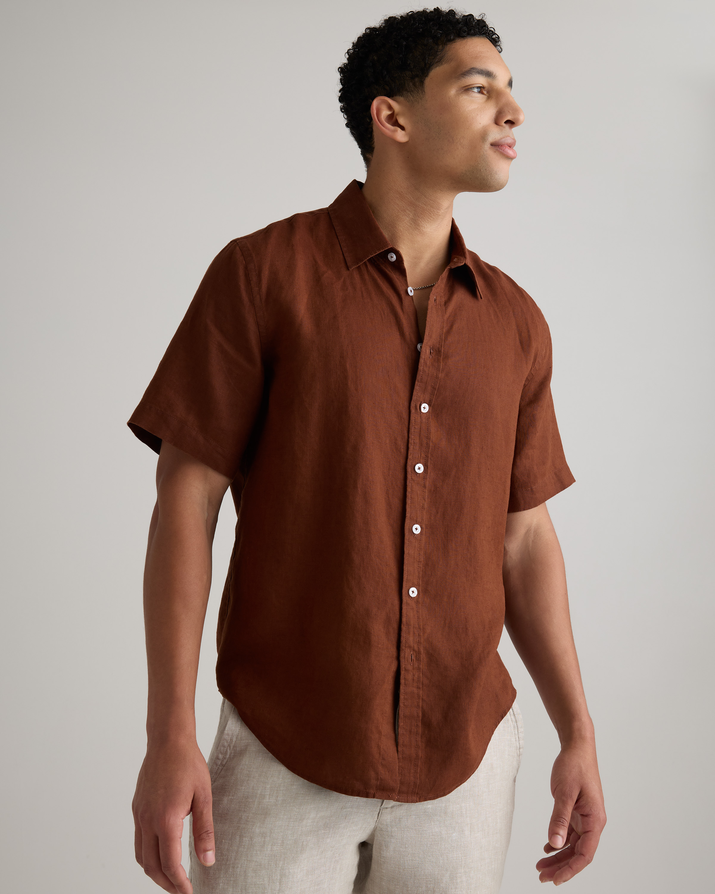 Chocolate 100% European Linen Relaxed Short Sleeve Shirt