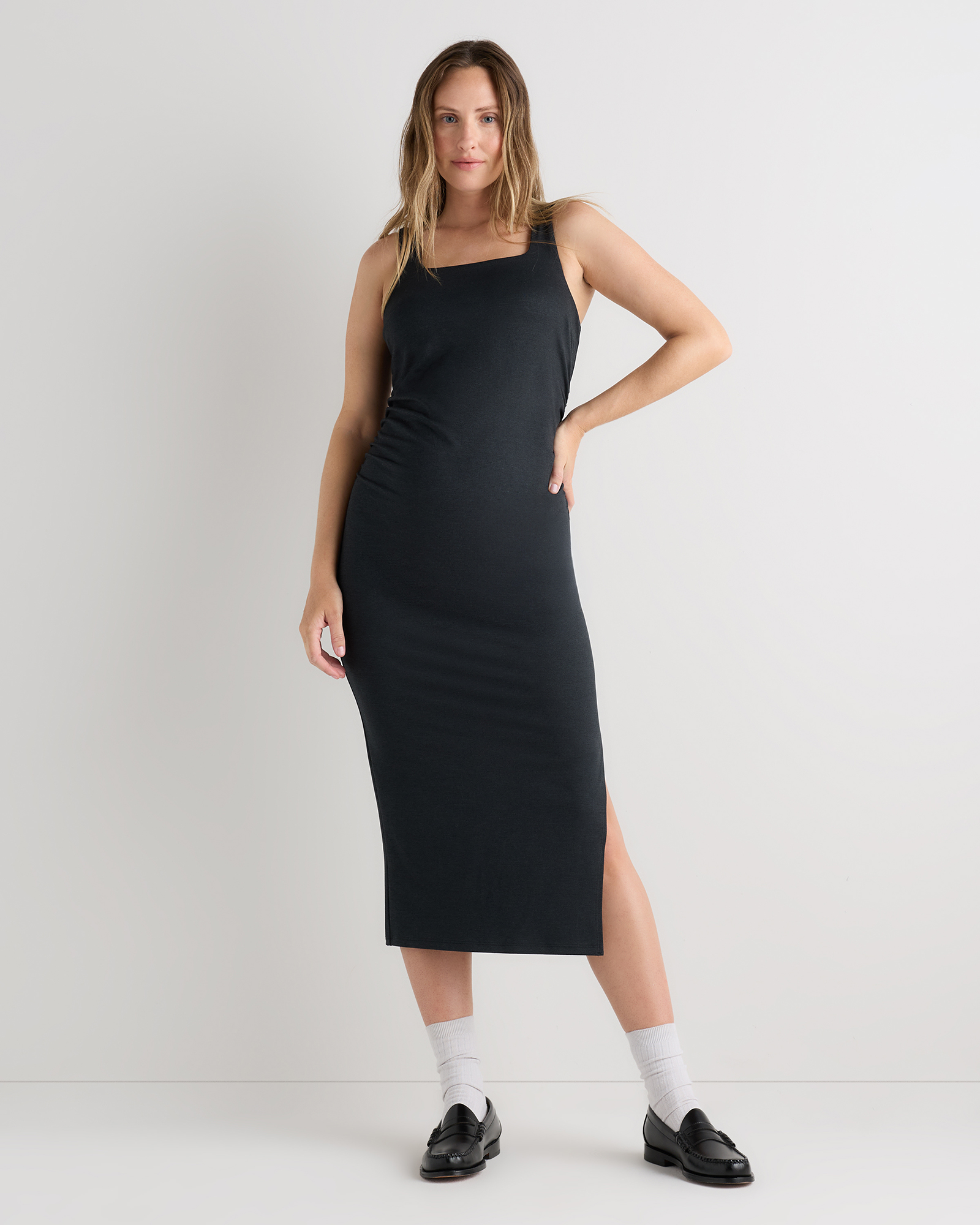 Heather Black Ultra-Soft Maternity Midi Dress