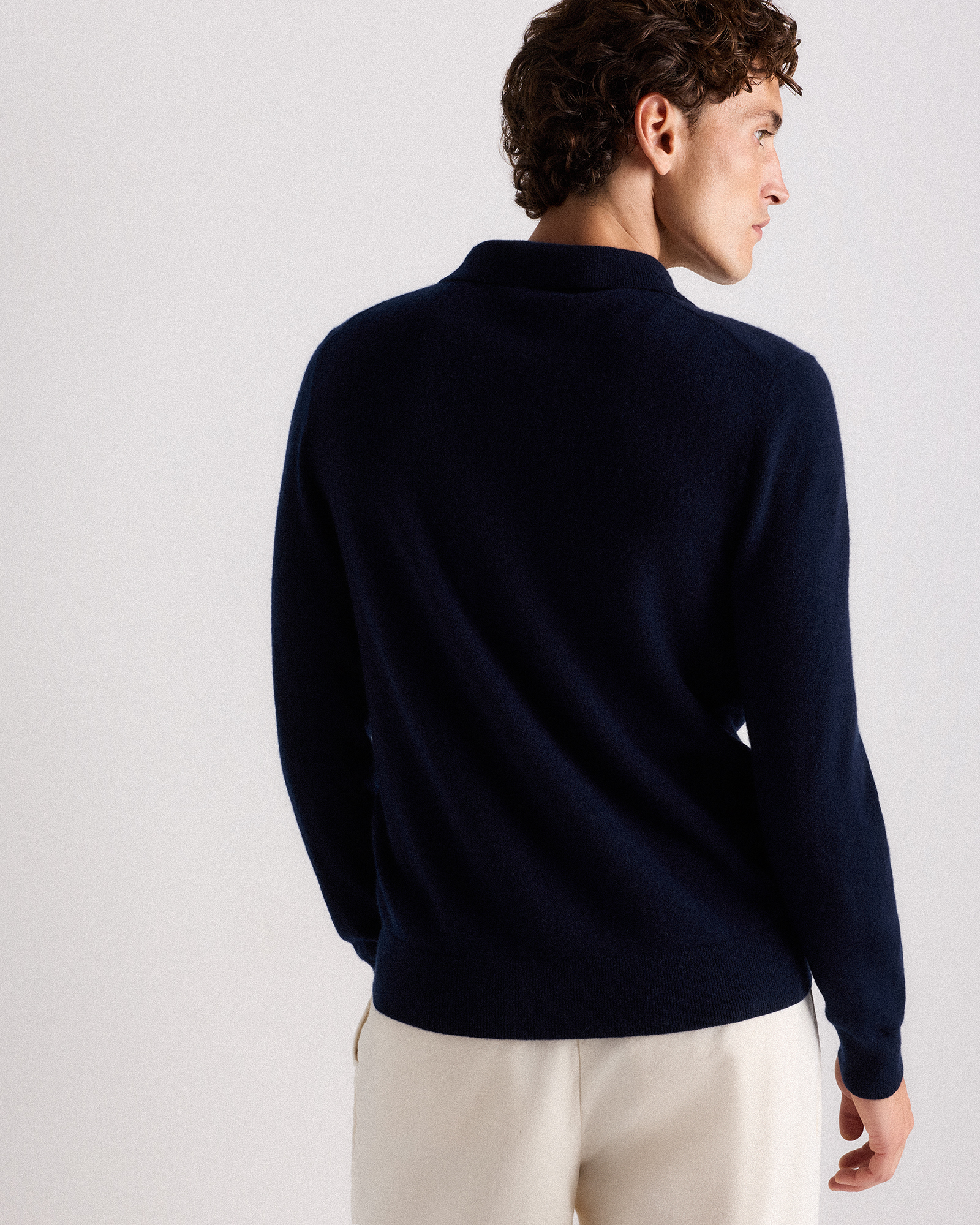 Mongolian Cashmere Polo Sweater in True Navy