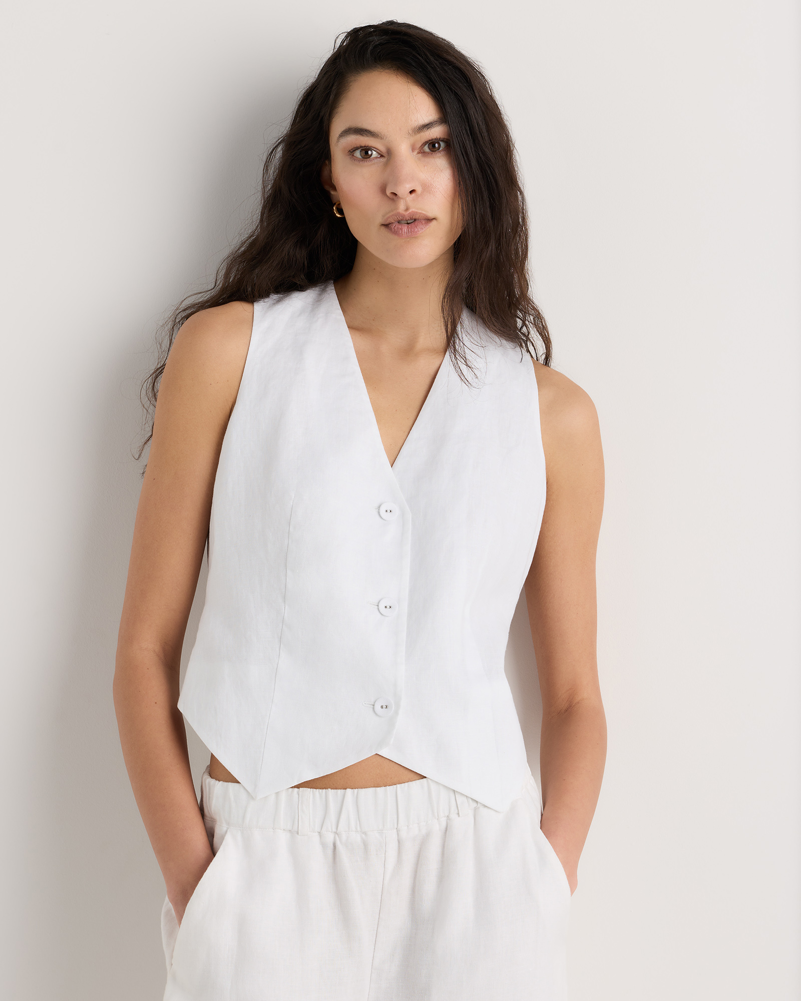 White 100% European Linen Vest