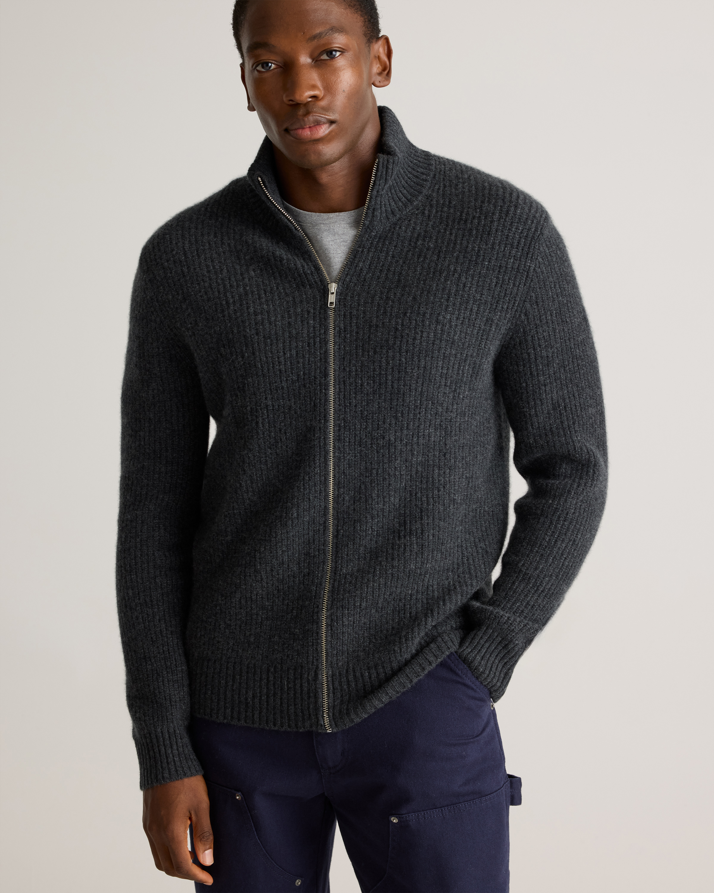Mongolian Cashmere Fisherman Full Zip Sweater
