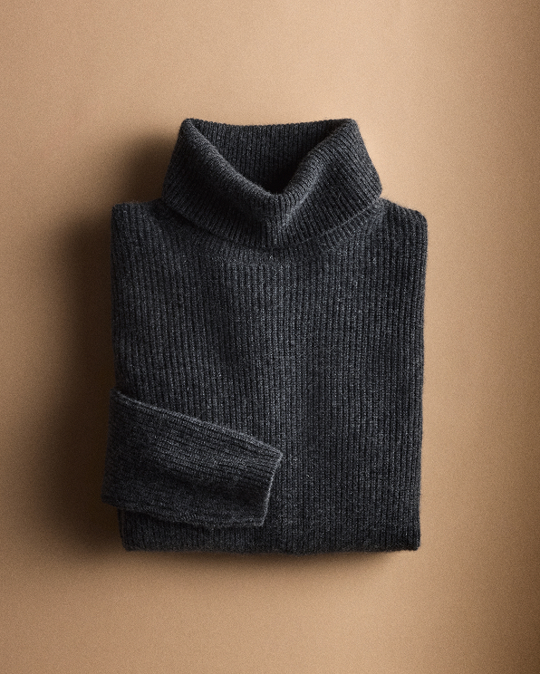 Heather Charcoal Mongolian Cashmere Fisherman Turtleneck Sweater