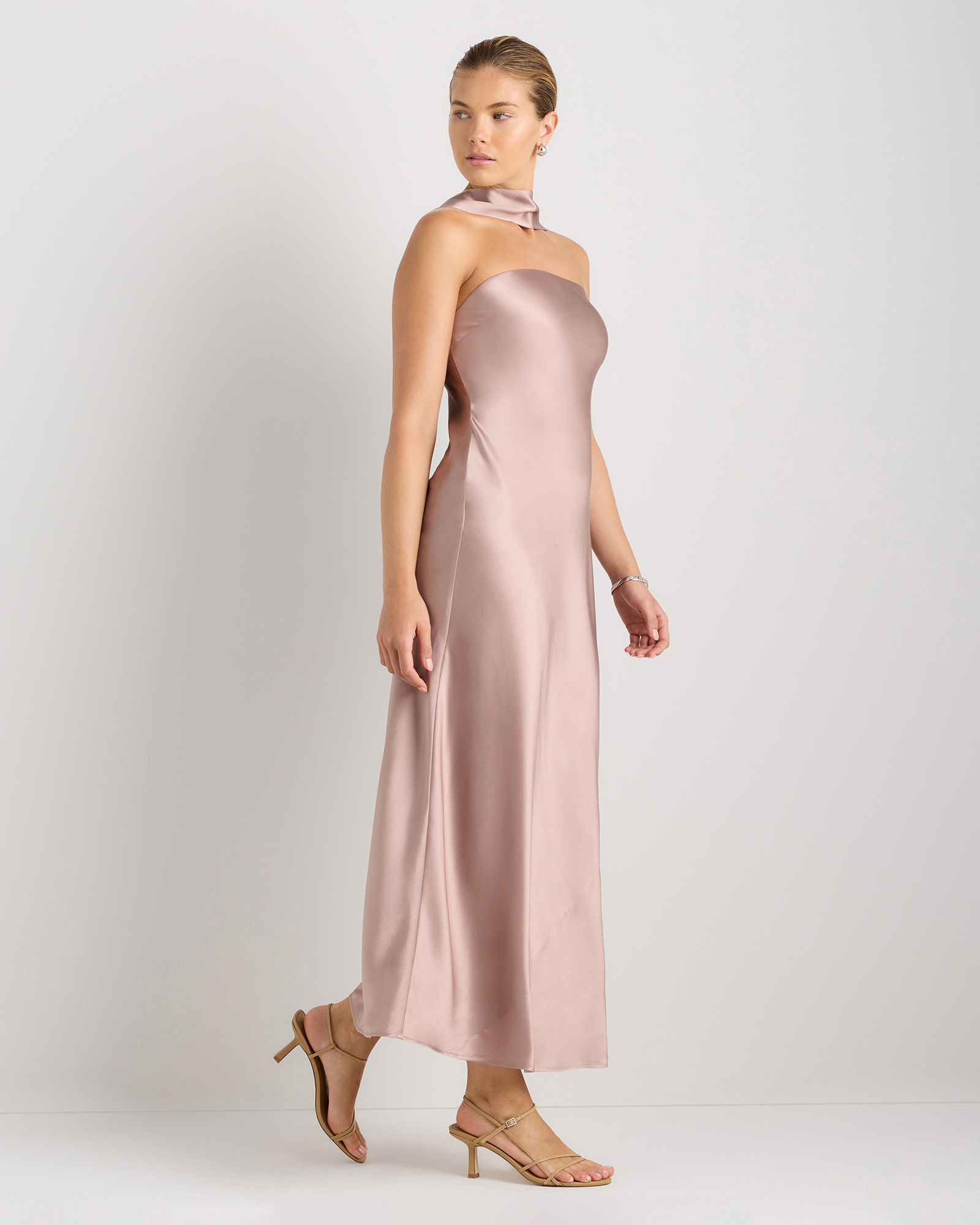 100% Washable Silk Strapless Scarf Maxi Dress