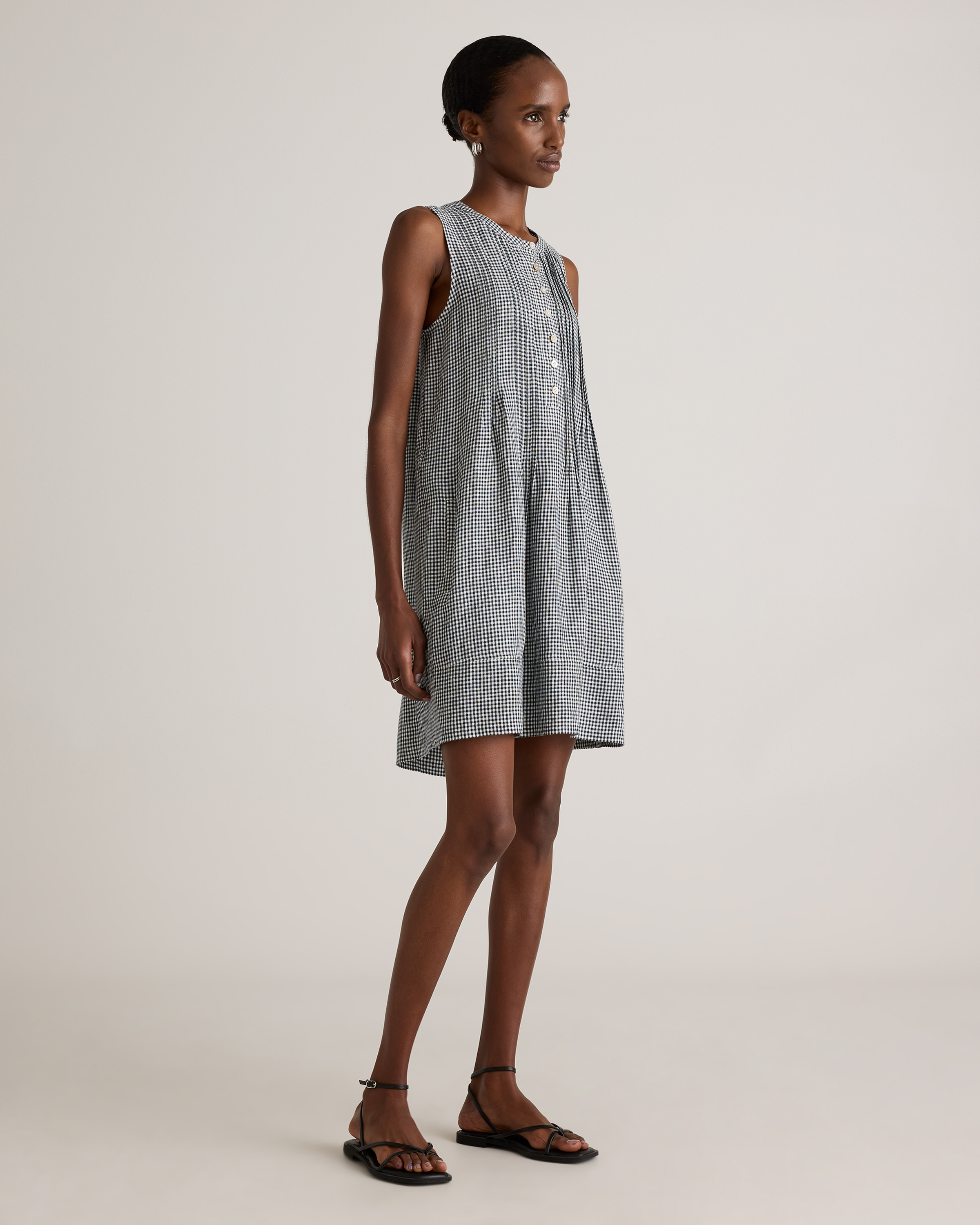 Quince Women's Sleeveless Swing Dress, 100% European Linen, Classic Mini Gingham, Size Small