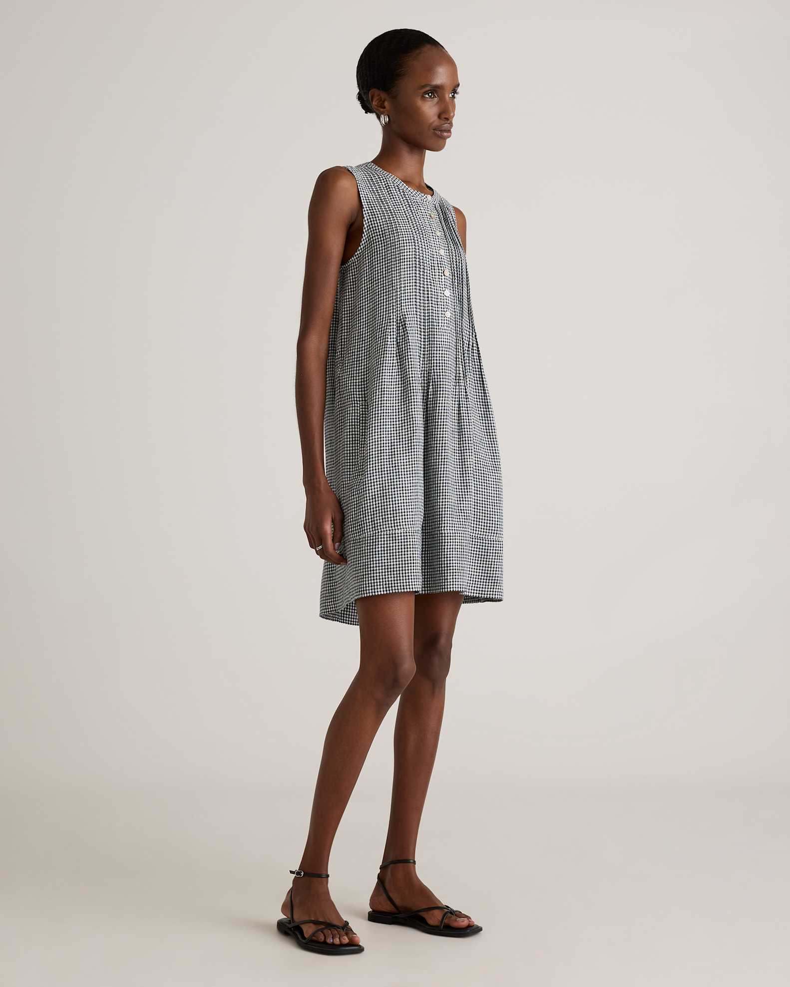 Quince Women's Sleeveless Swing Dress in White, Size Small - 100% European Linen with Pin-Tucking & Pleat Detailing Quince Women's Sleeveless Swing Dress in White, Size Small - 100% European Linen with Pin-Tucking & Pleat Detailing