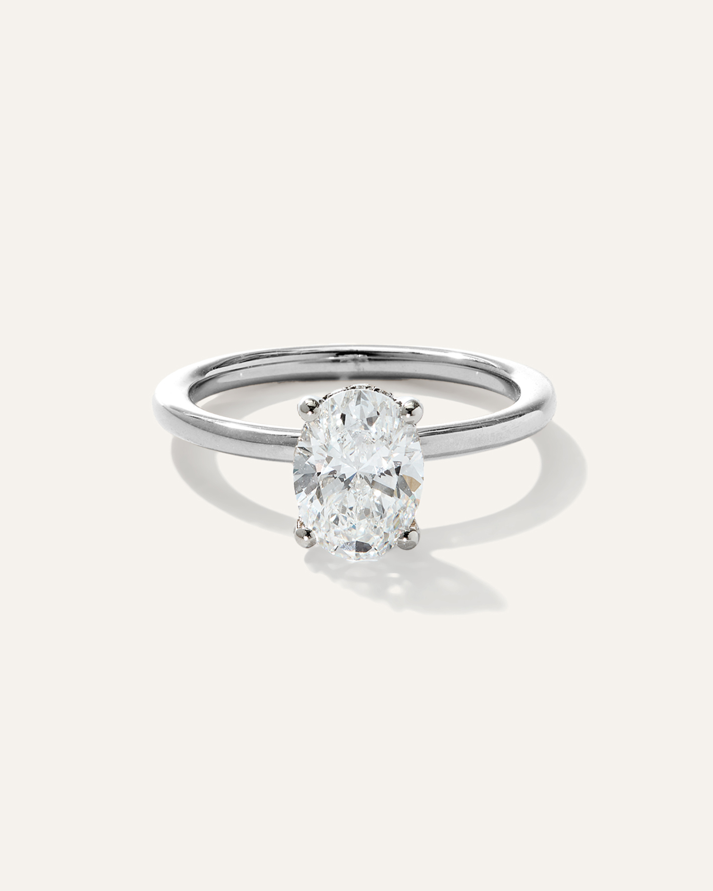 White Gold Lab Grown Diamond Oval Petite Hidden Halo Engagement Ring - 1.5ct