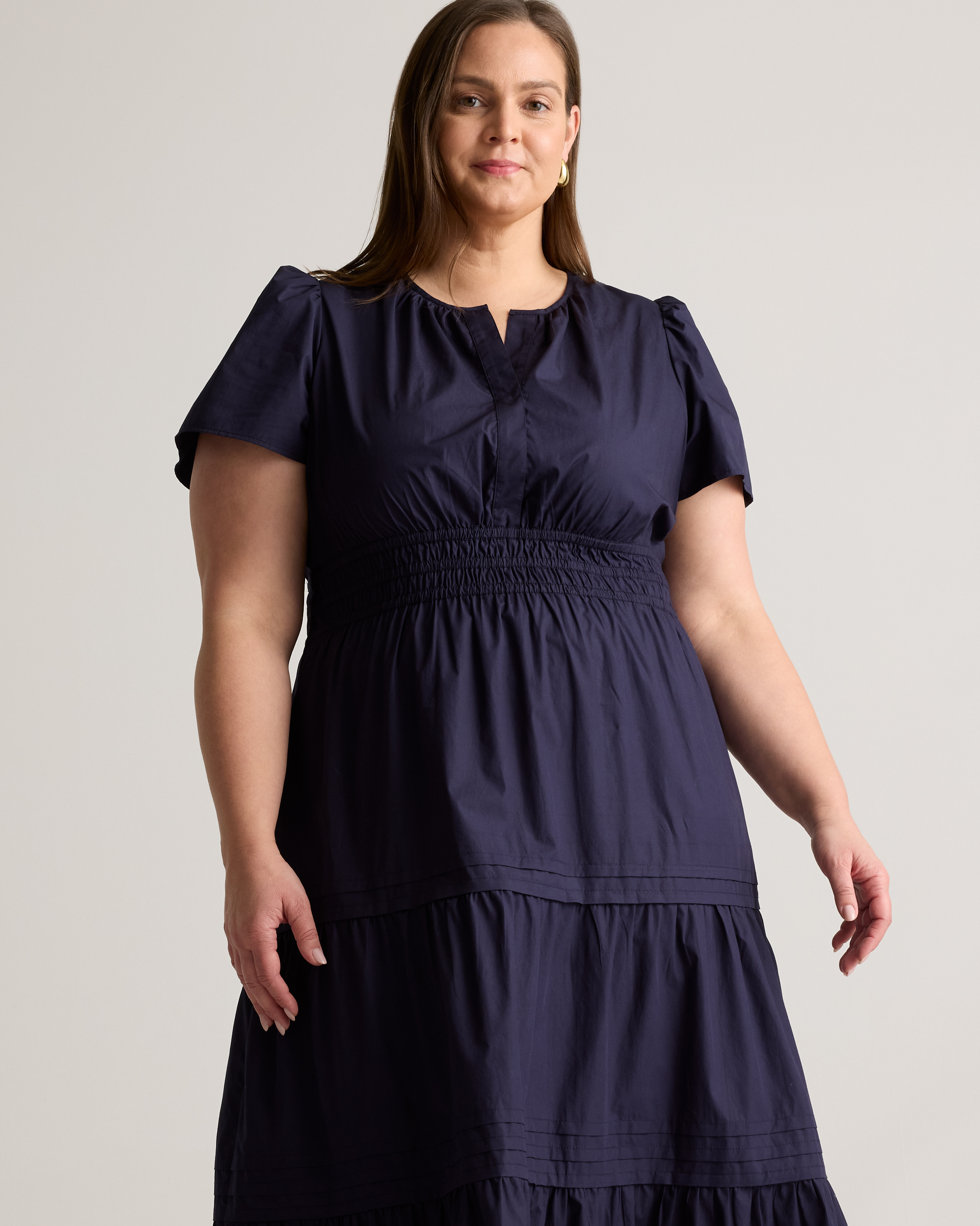 Women's Poplin Tiered Maxi Dress in Navy, Size 3X, Organic Cotton by Quince
