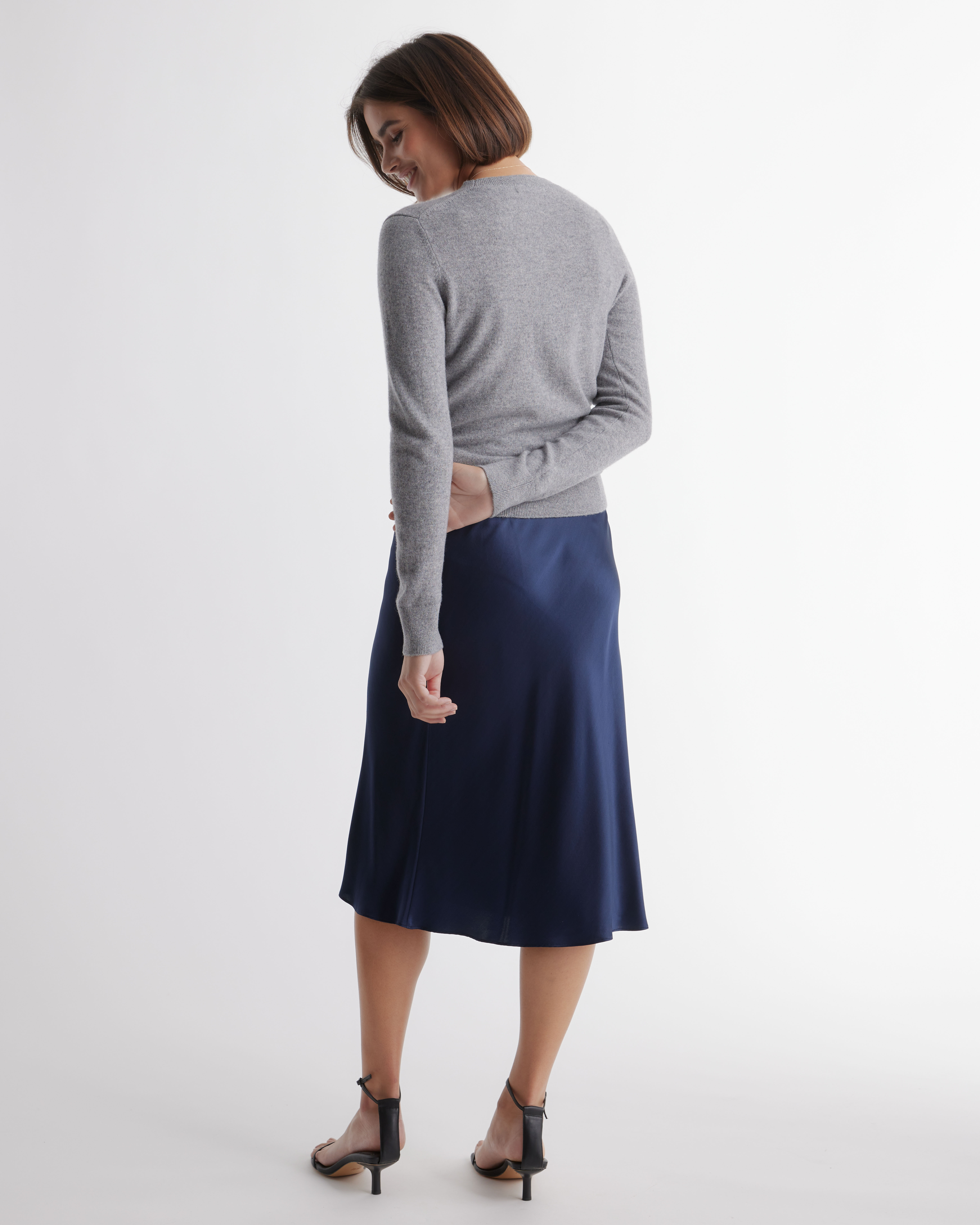 100% Washable Silk Skirt Quince in Navy