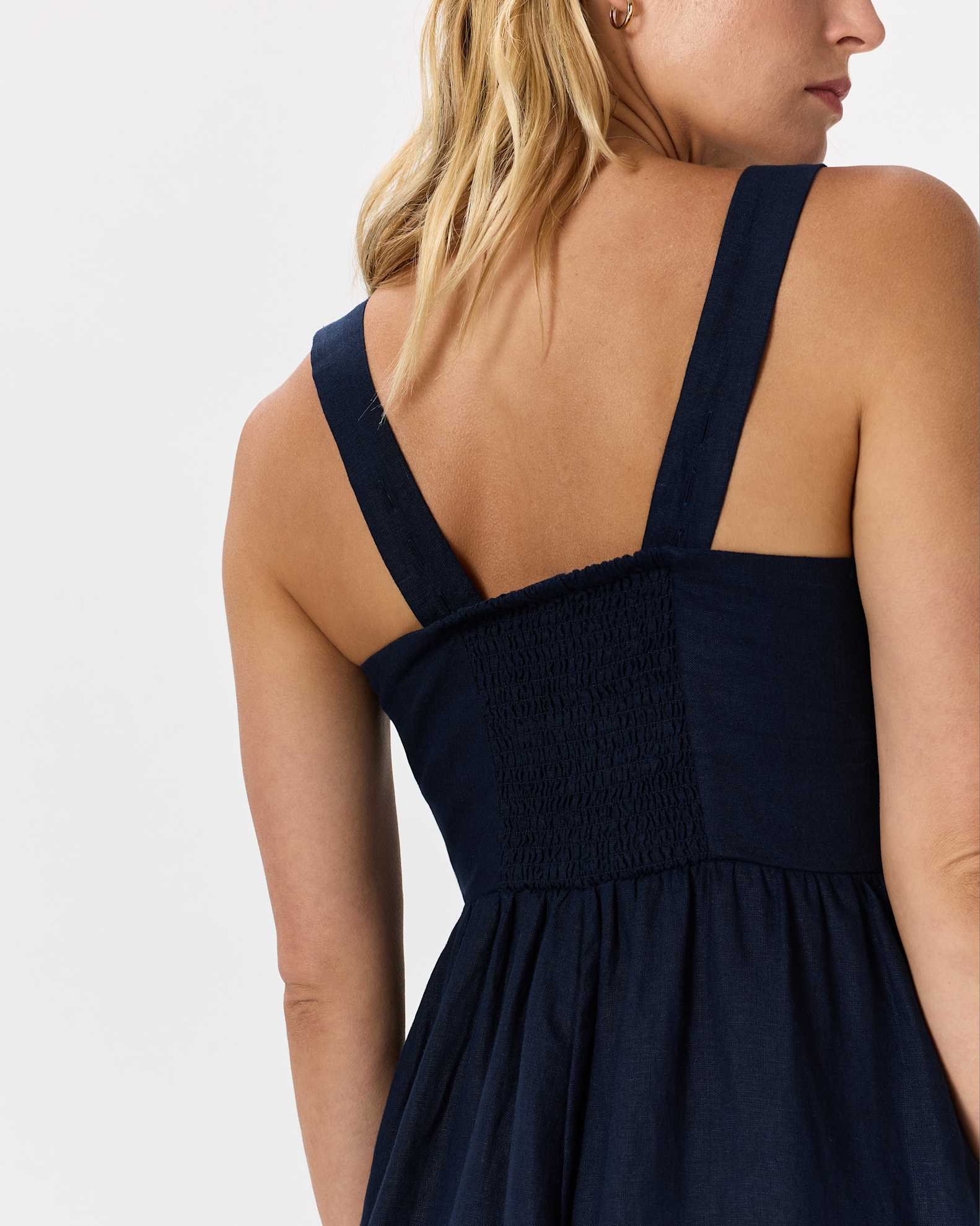 100% European Linen Fit & Flare Midi Dress in Deep Navy 100% European Linen Fit & Flare Midi Dress in Deep Navy