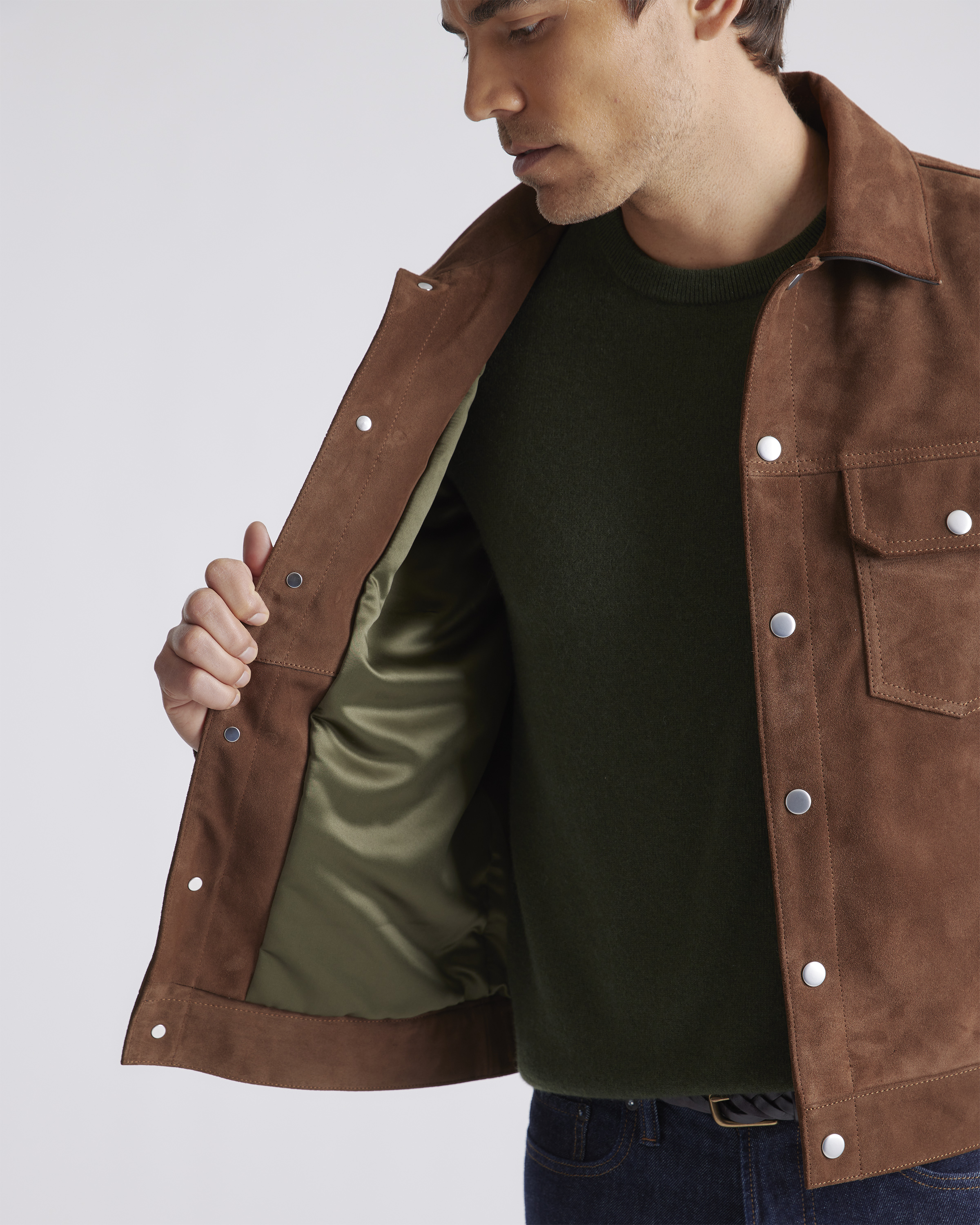 Suede Trucker Jacket | Quince in Dark Chestnut