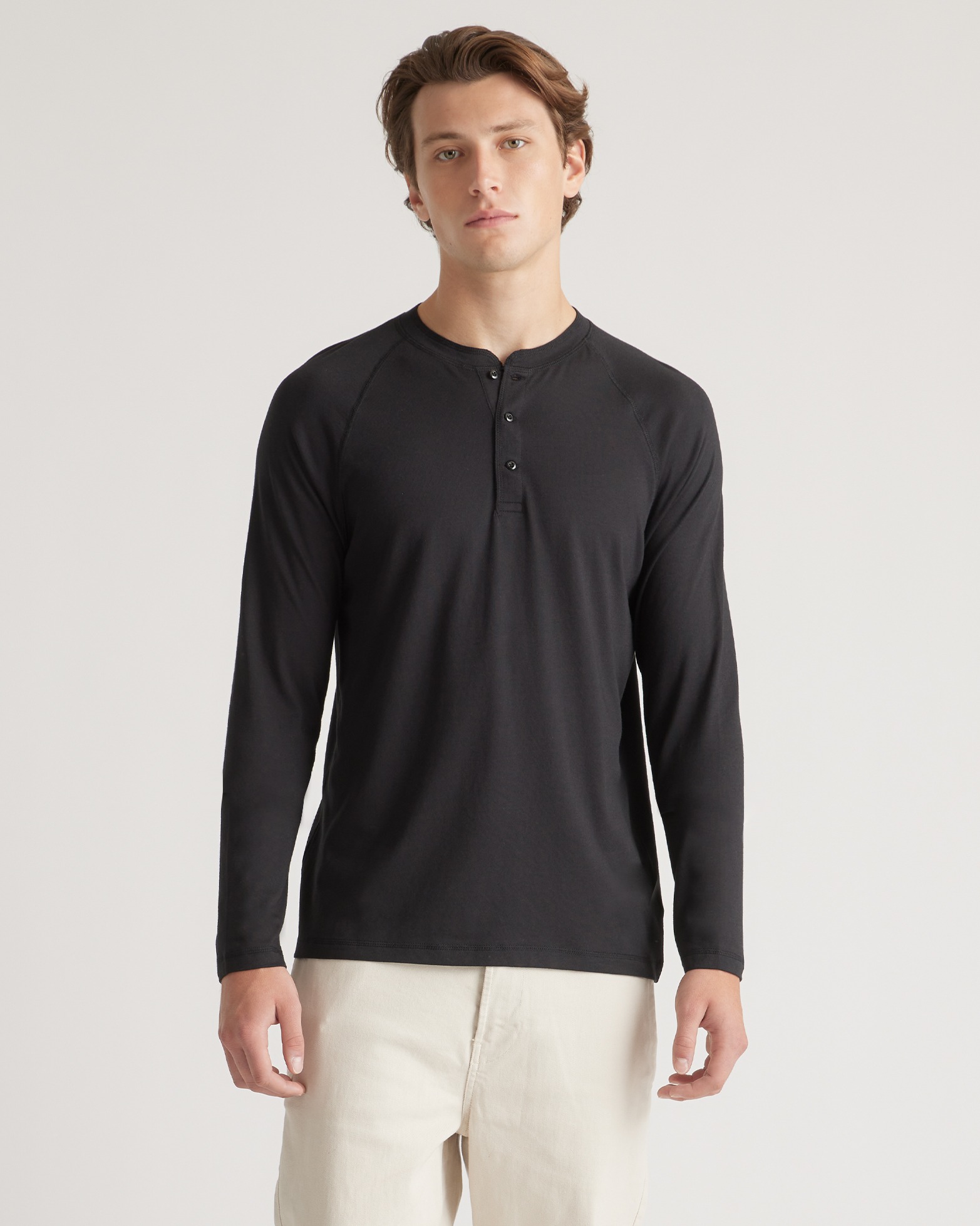 Quince Men's Cotton Modal Long Sleeve Henley T-shirt In Black