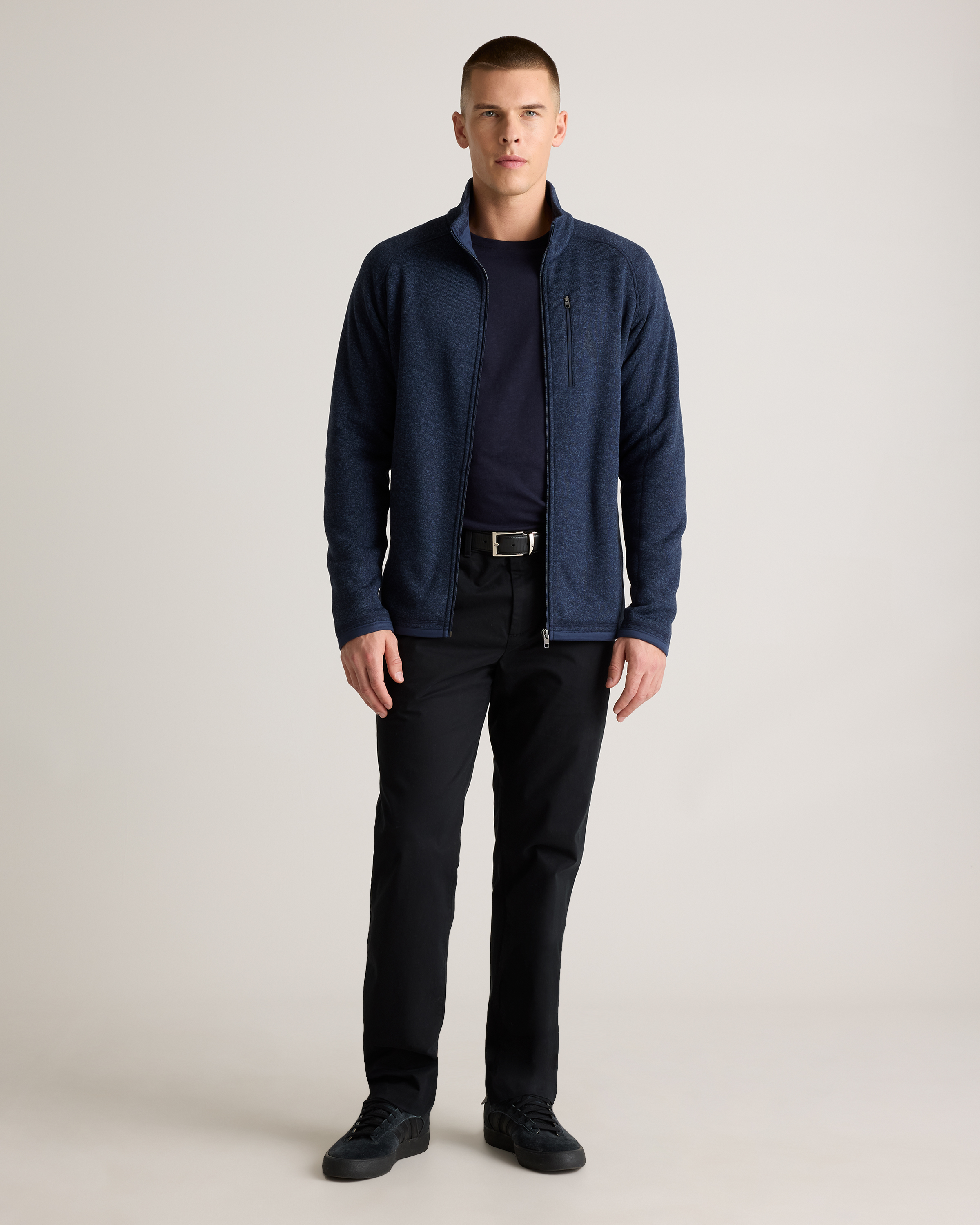 Sweater-Knit Fleece Full-Zip Jacket in Navy
