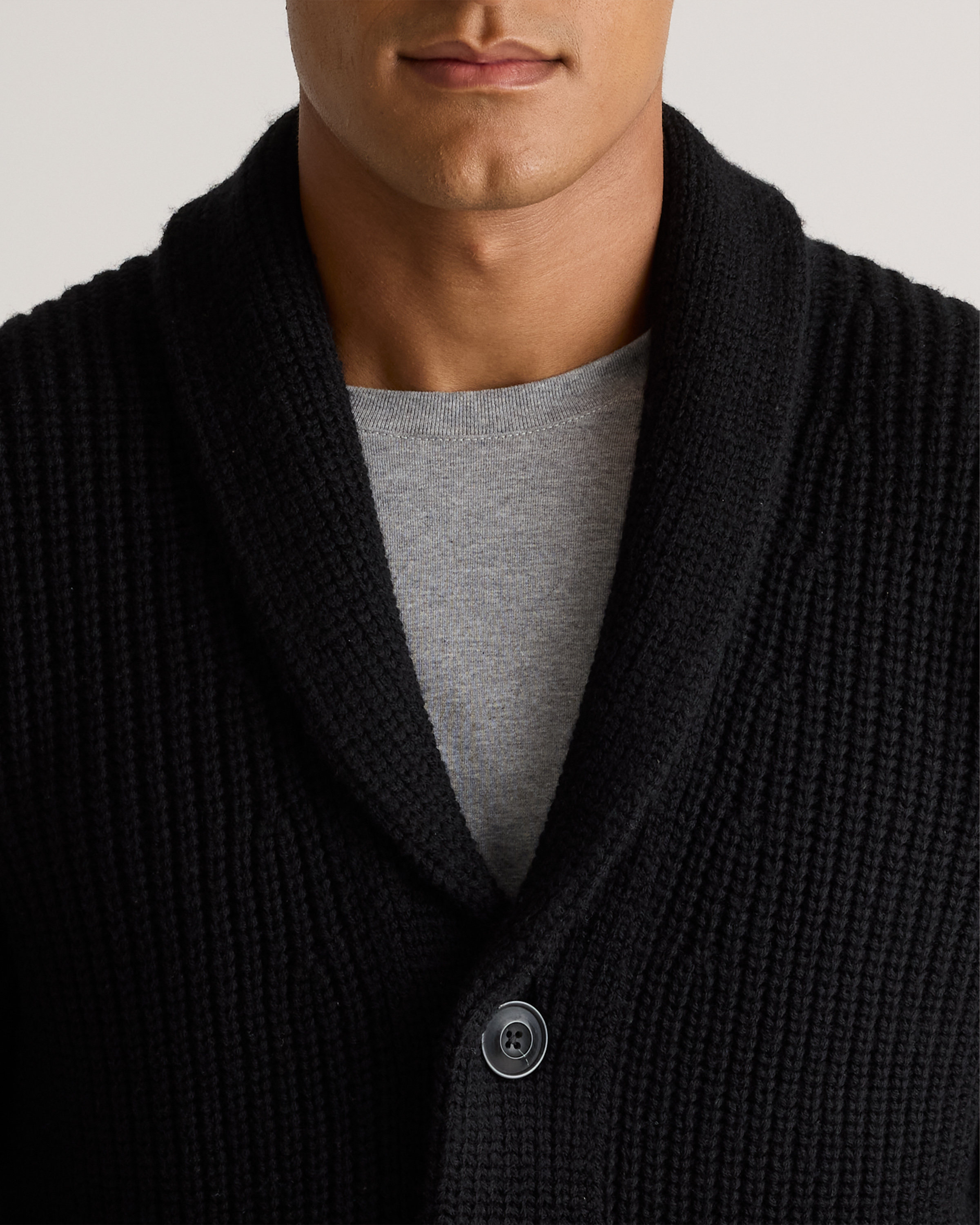 Australian Merino Wool Shawl Collar Cardigan in Black