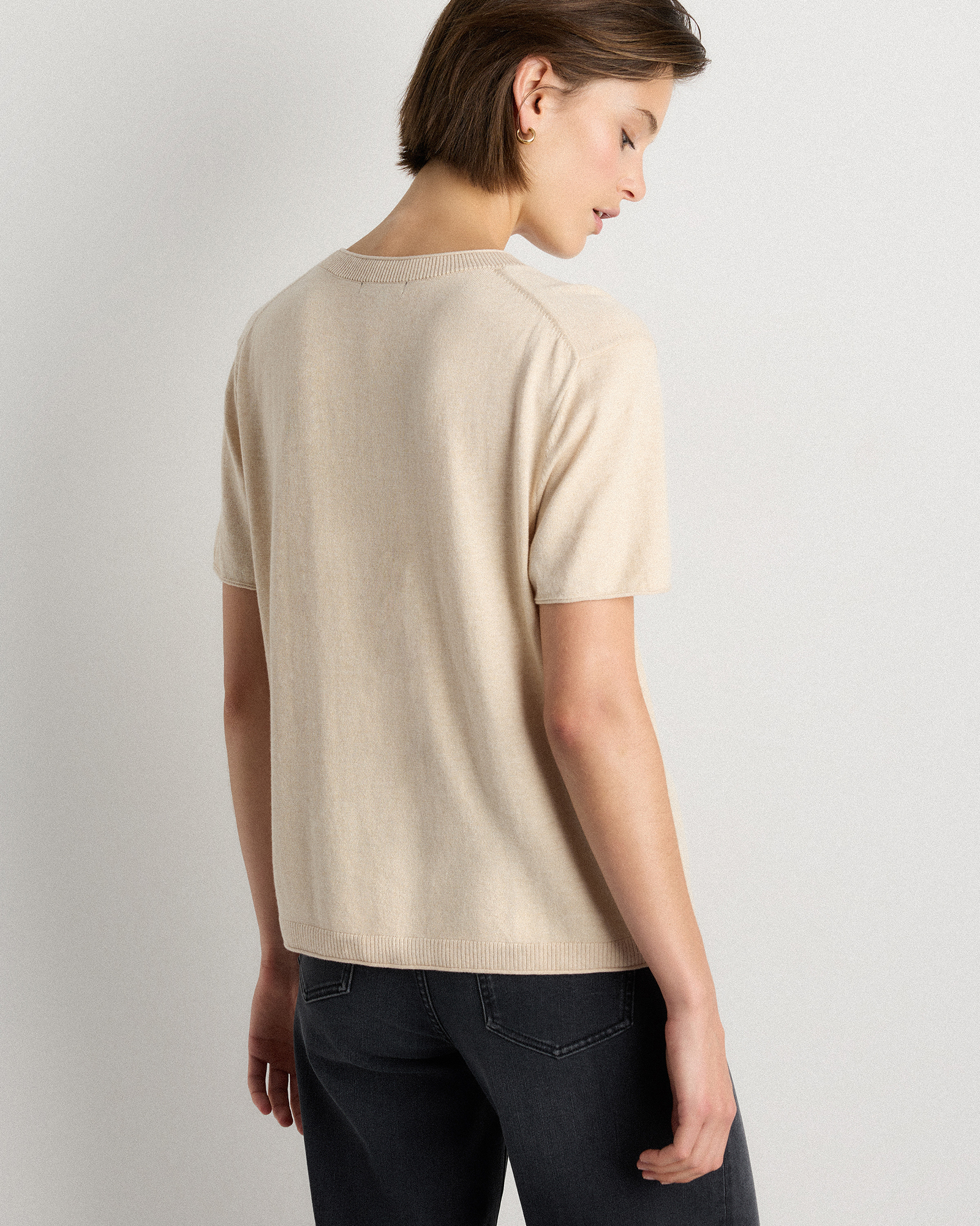 Lightweight Cotton Cashmere Relaxed Sweater Tee in Heather Oatmeal
