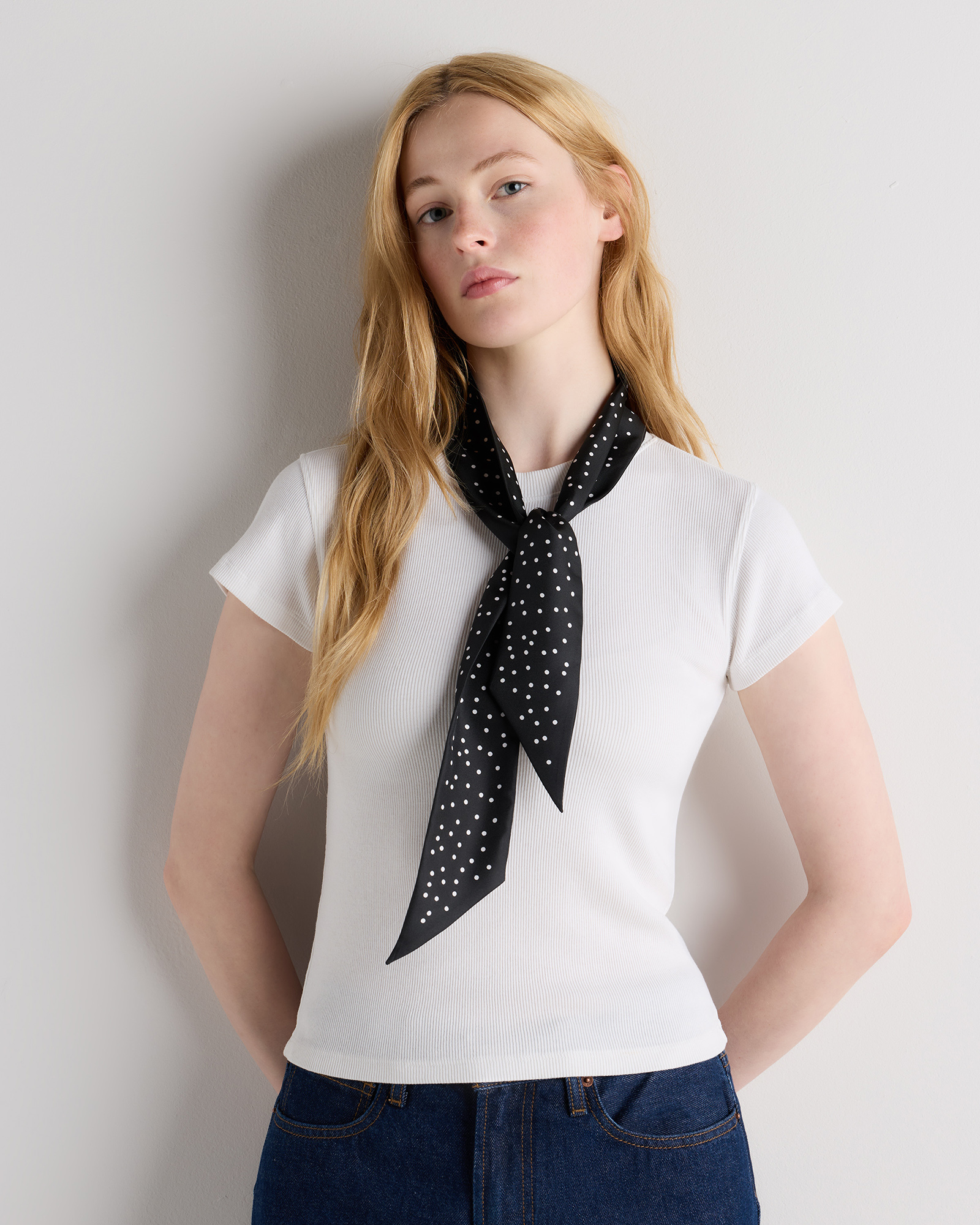 Tiny Dot Black/ White 100% Silk Printed Skinny Scarf
