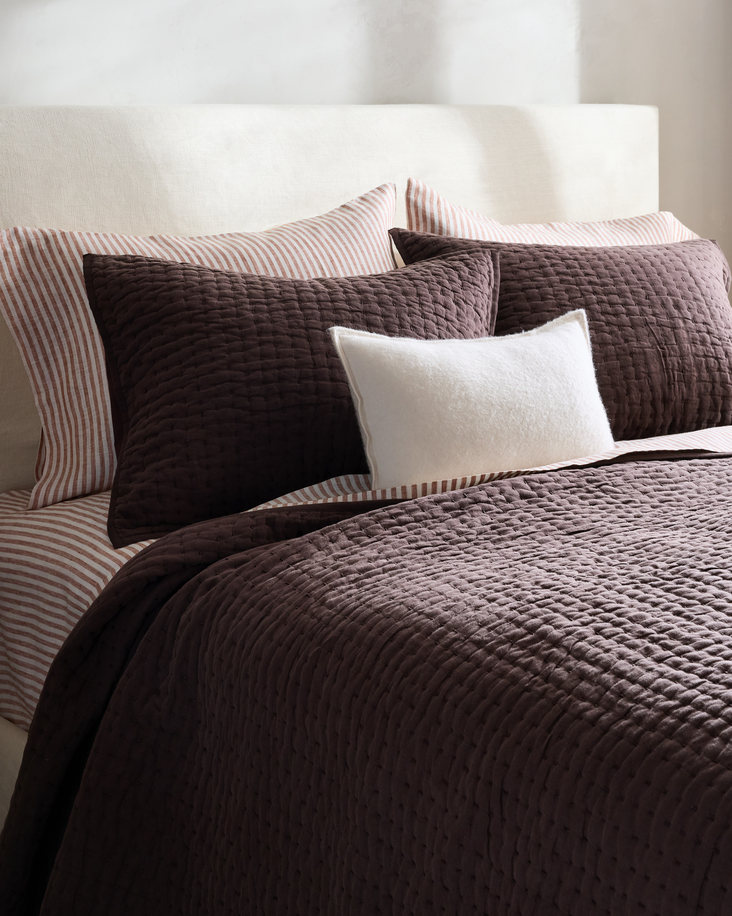 Espresso European Linen Cotton Stitch Sham Set