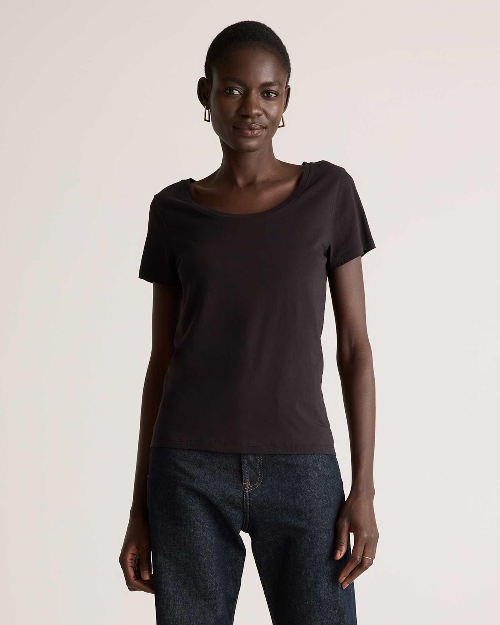 Cotton Modal Scoop Neck Tee in Black