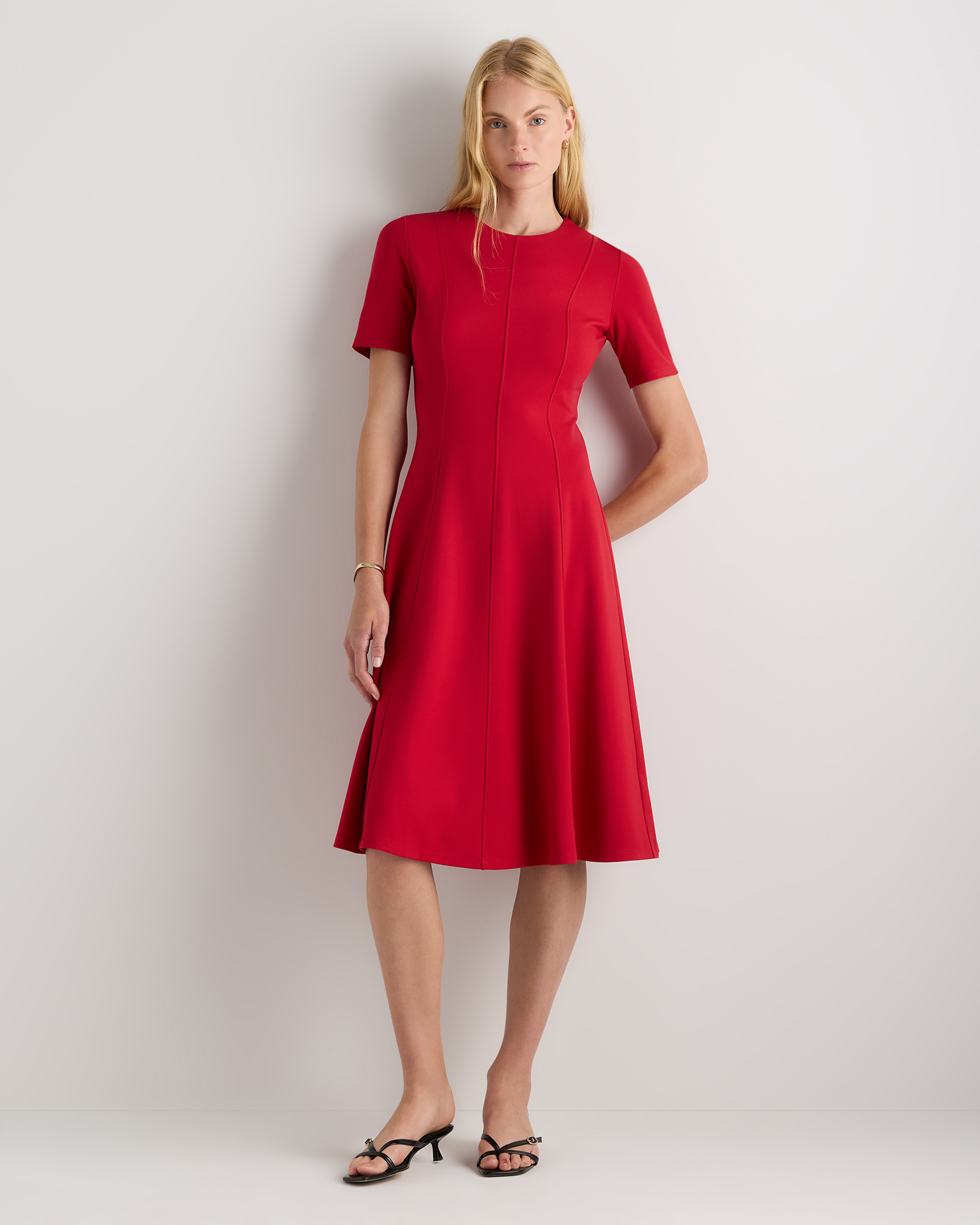 knee length dresses for ladies Red Flutter Short Sleeve Back Tie Cutout Maternity Midi Dress main image 1