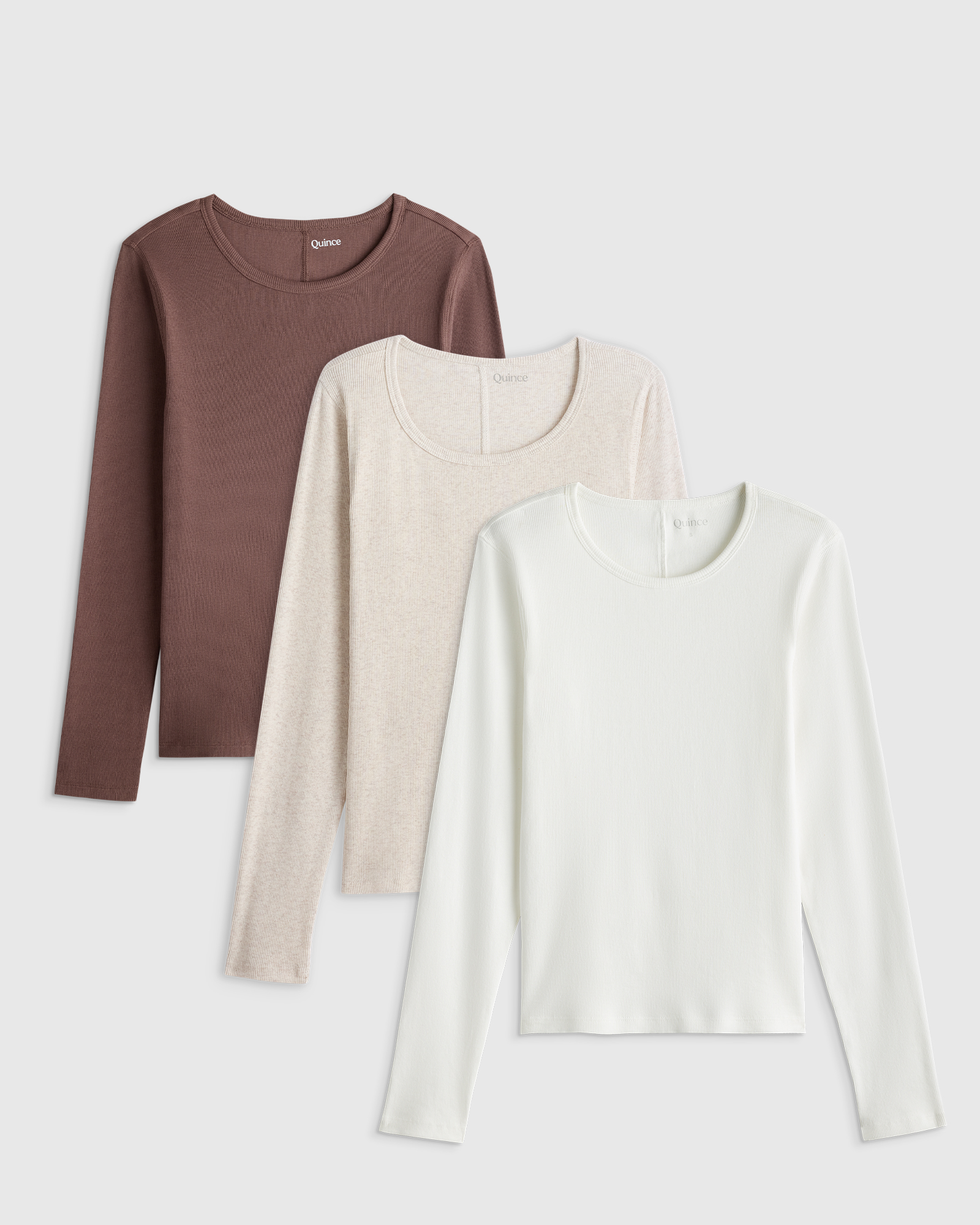 Taupe Brown Organic Cotton Micro-Rib Long Sleeve Tee 3 Pack Bundle