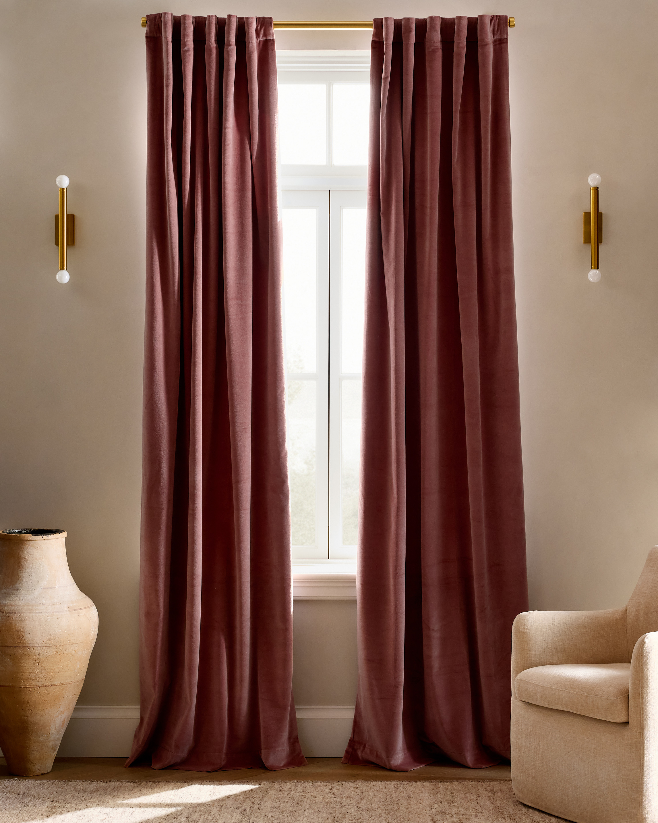 Mauve Cotton Velvet Curtain