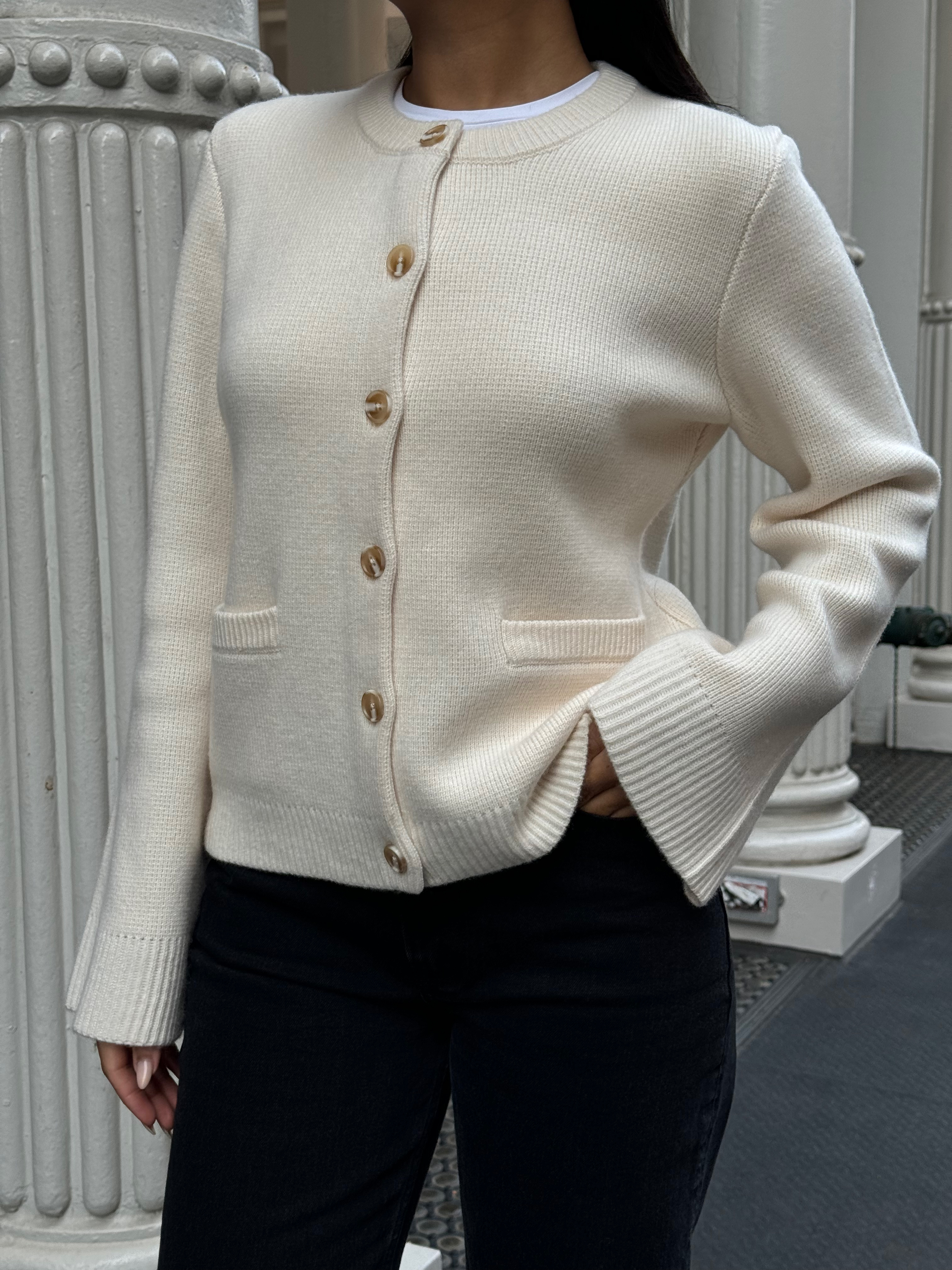 Ivory Mongolian Cashmere Structured Cardigan