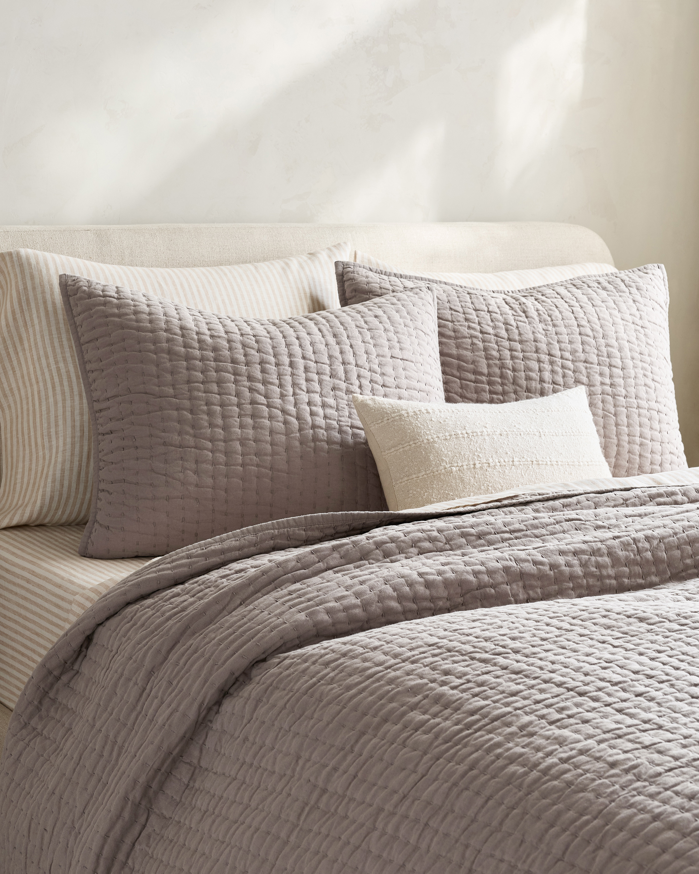 Stone European Linen Cotton Stitch Sham Set