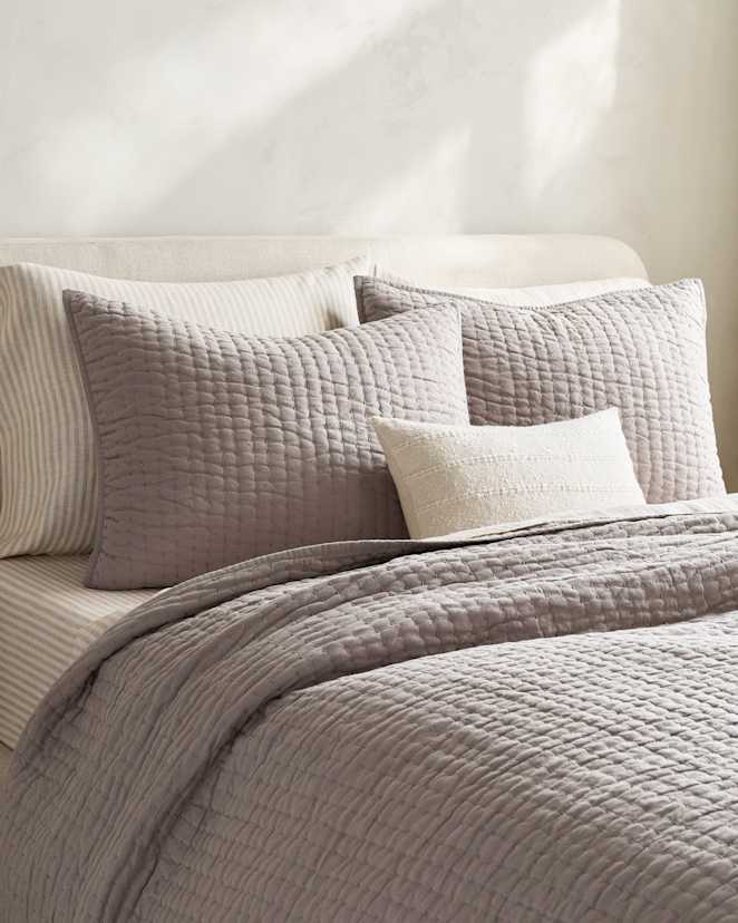 Stone European Linen Cotton Stitch Sham Set
