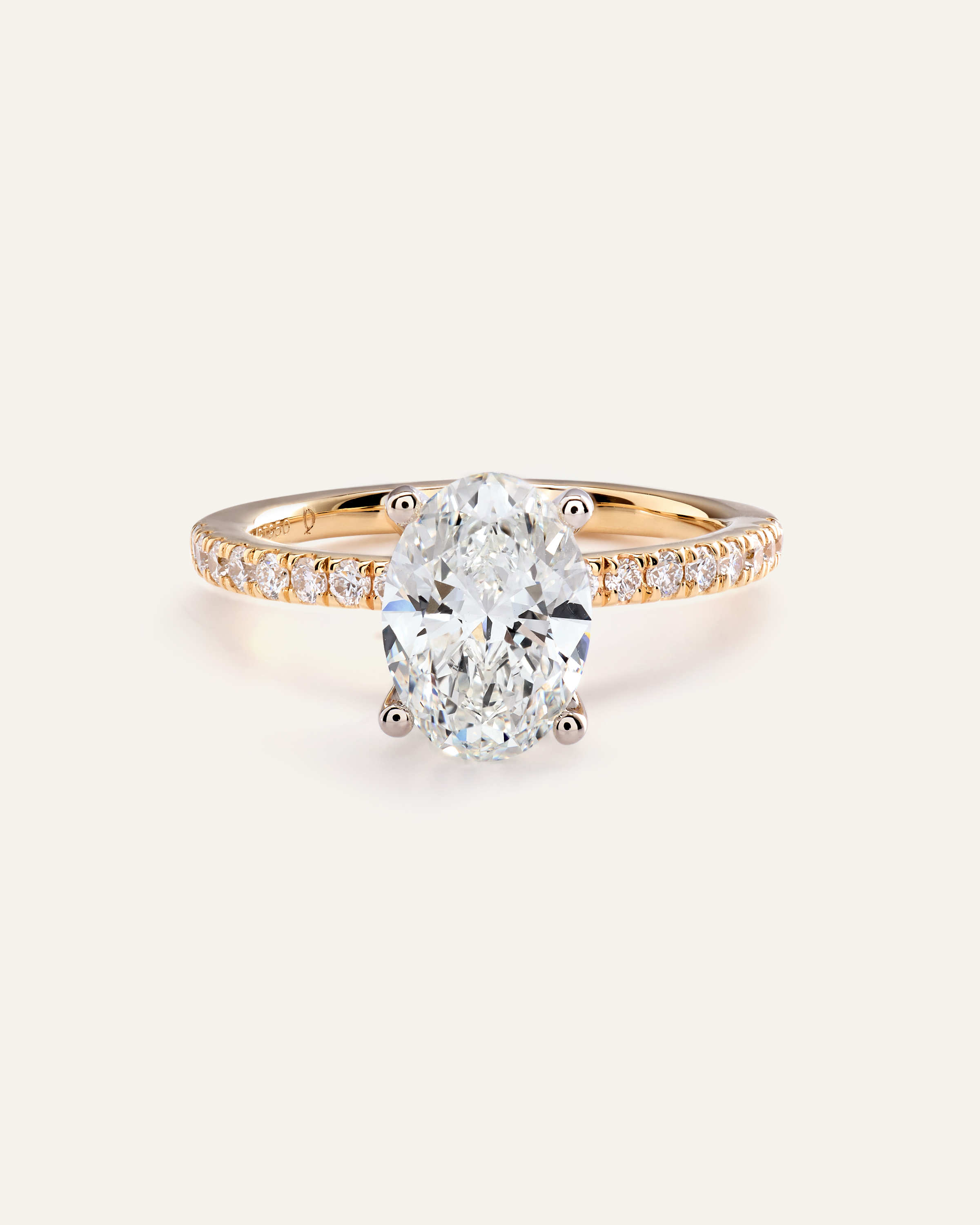 Yellow Gold Lab Grown Diamond Oval Petite Pave Engagement Ring - 2.5ct