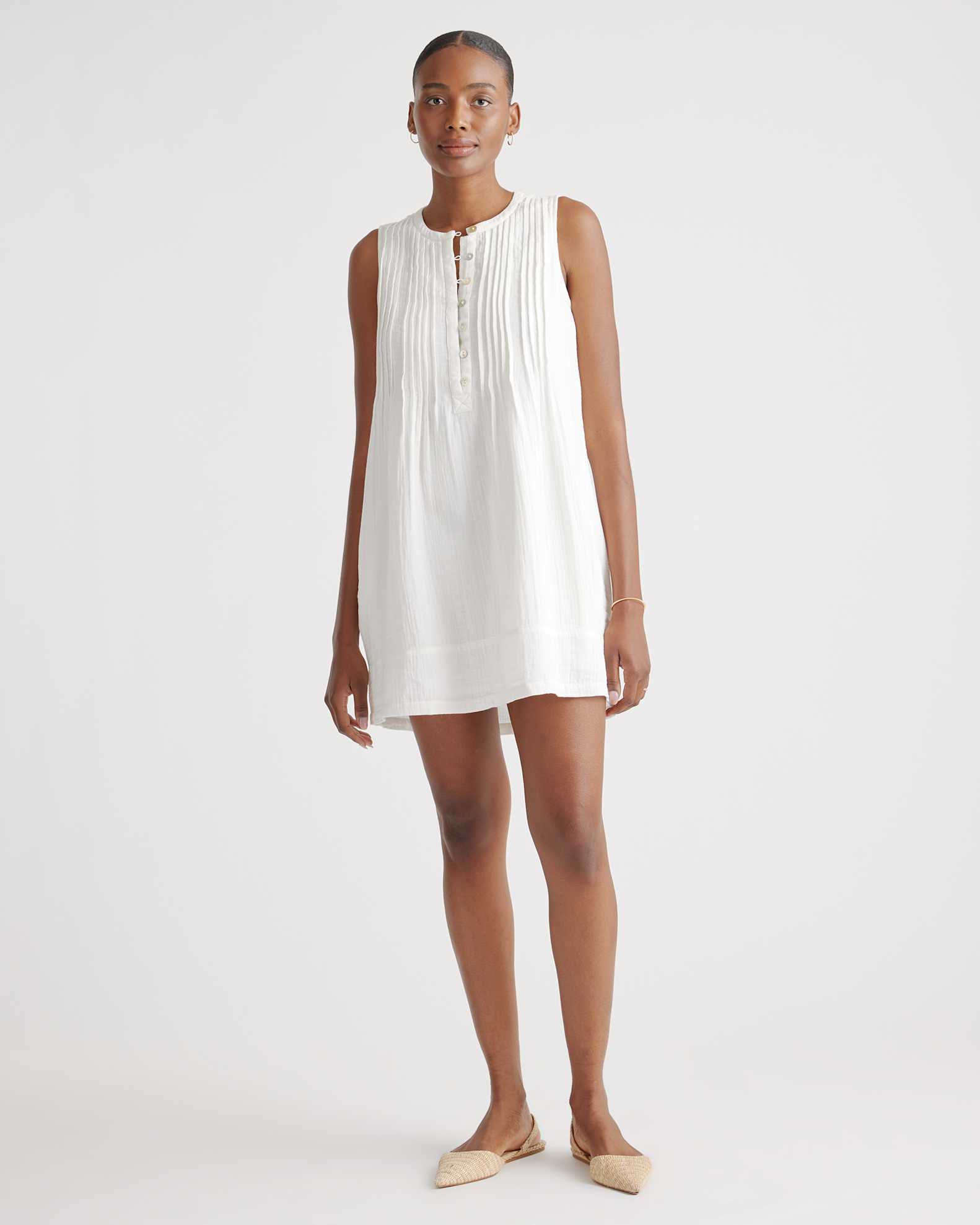 Quince Women's Organic Cotton Gauze Sleeveless Swing Dress, Large Size, White - Breathable, Relaxed Fit with Pockets Quince Women's Organic Cotton Gauze Sleeveless Swing Dress, Large Size, White - Breathable, Relaxed Fit with Pockets