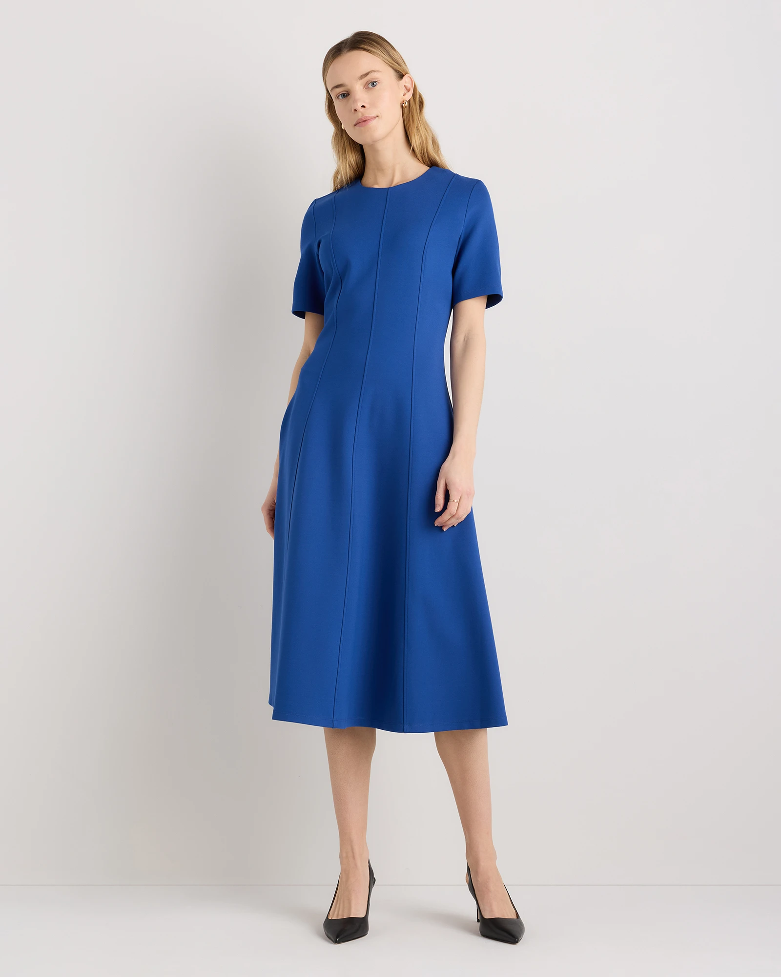 Ultra-Stretch Ponte Short Sleeve Midi Dress