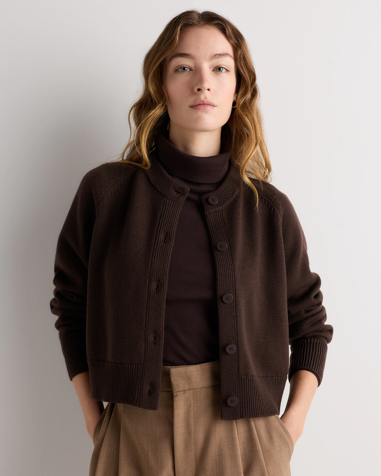 Australian Merino Wool Raglan Crewneck Cardigan