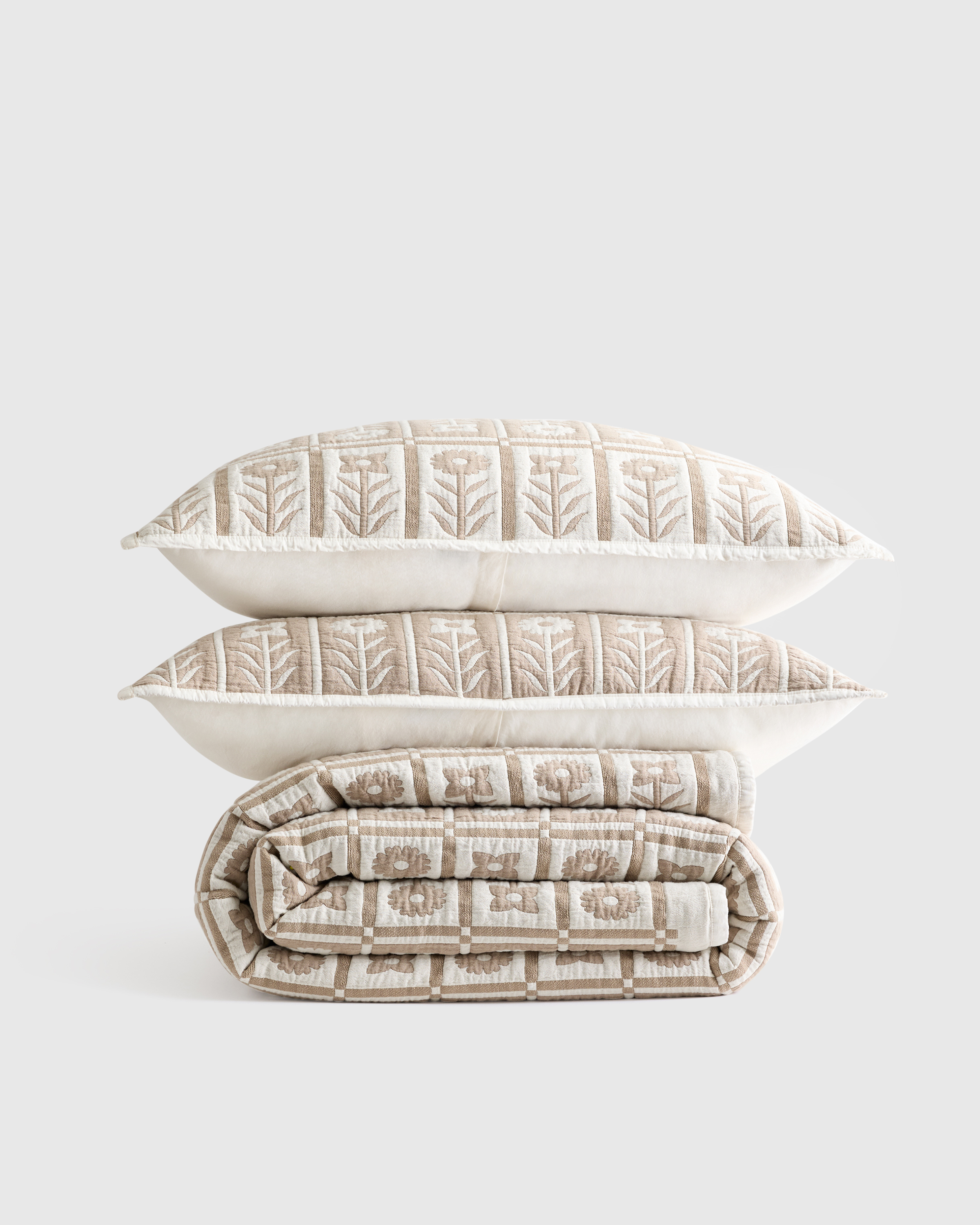 Toffee Organic Cotton Jacquard Floral Coverlet Set