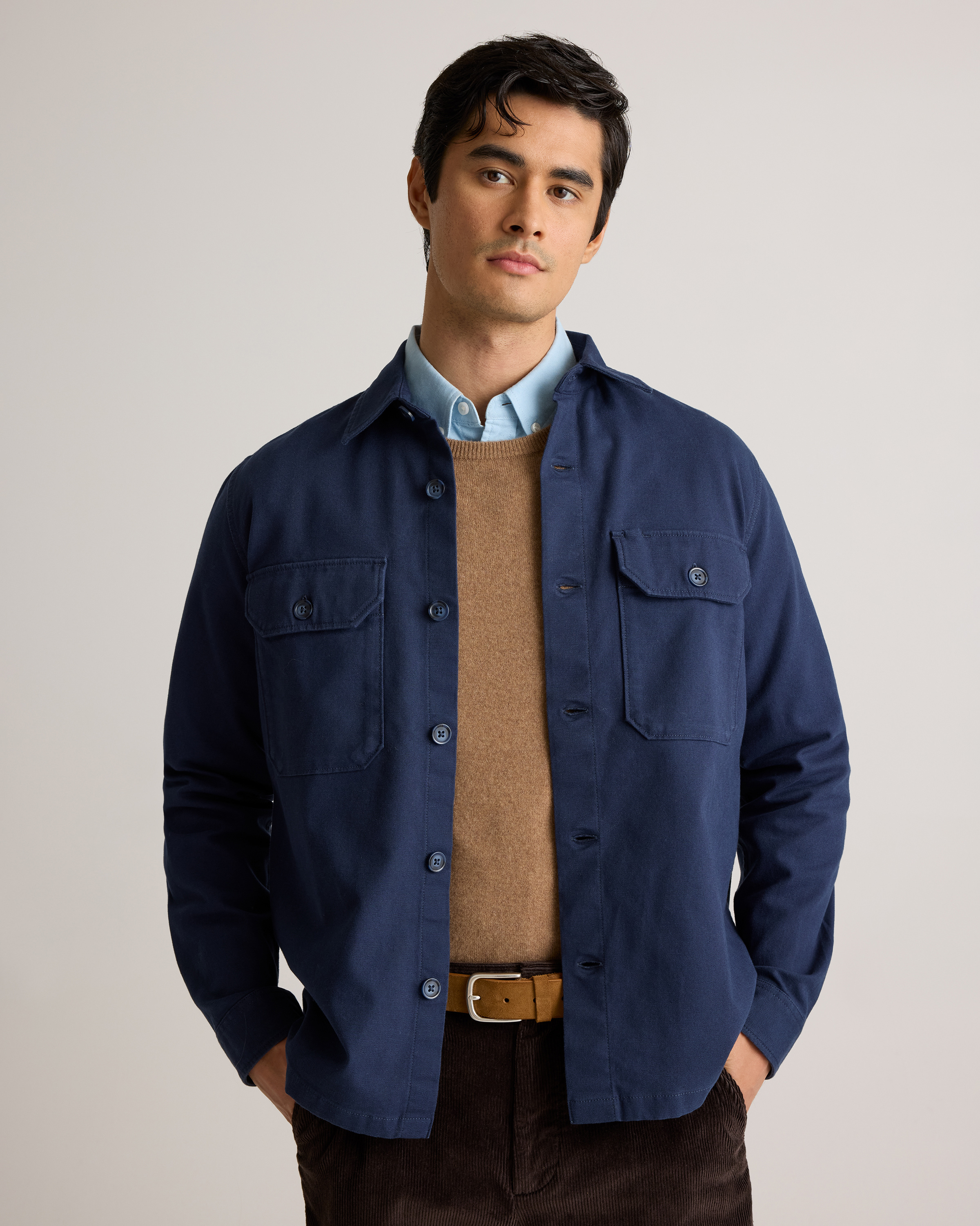 UNBIND OVERSHIRTS ジャケット　青 Double-brushed Stretch Overshirt Jacket in Navy