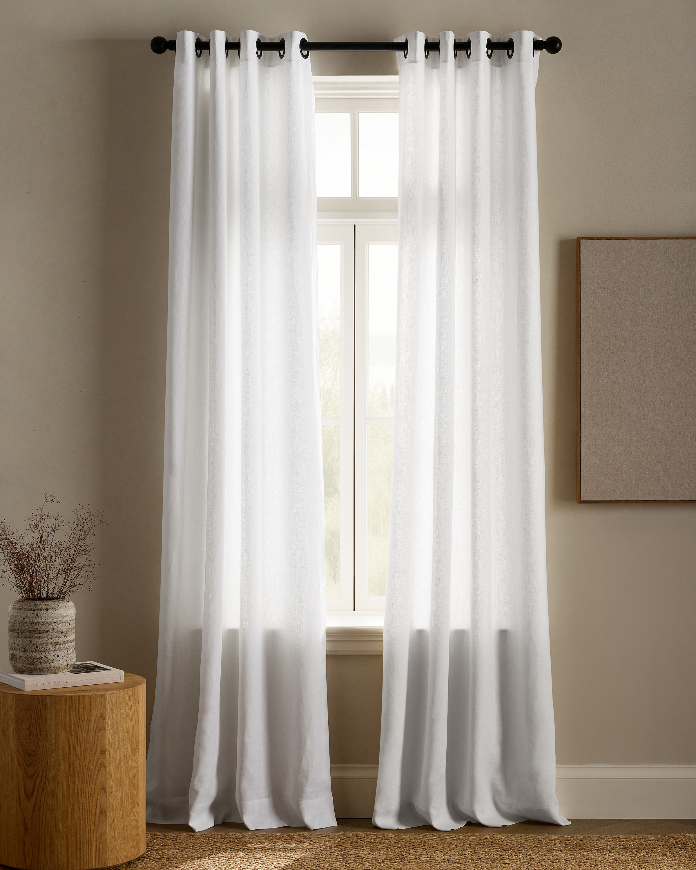 White European Linen Grommet Curtain
