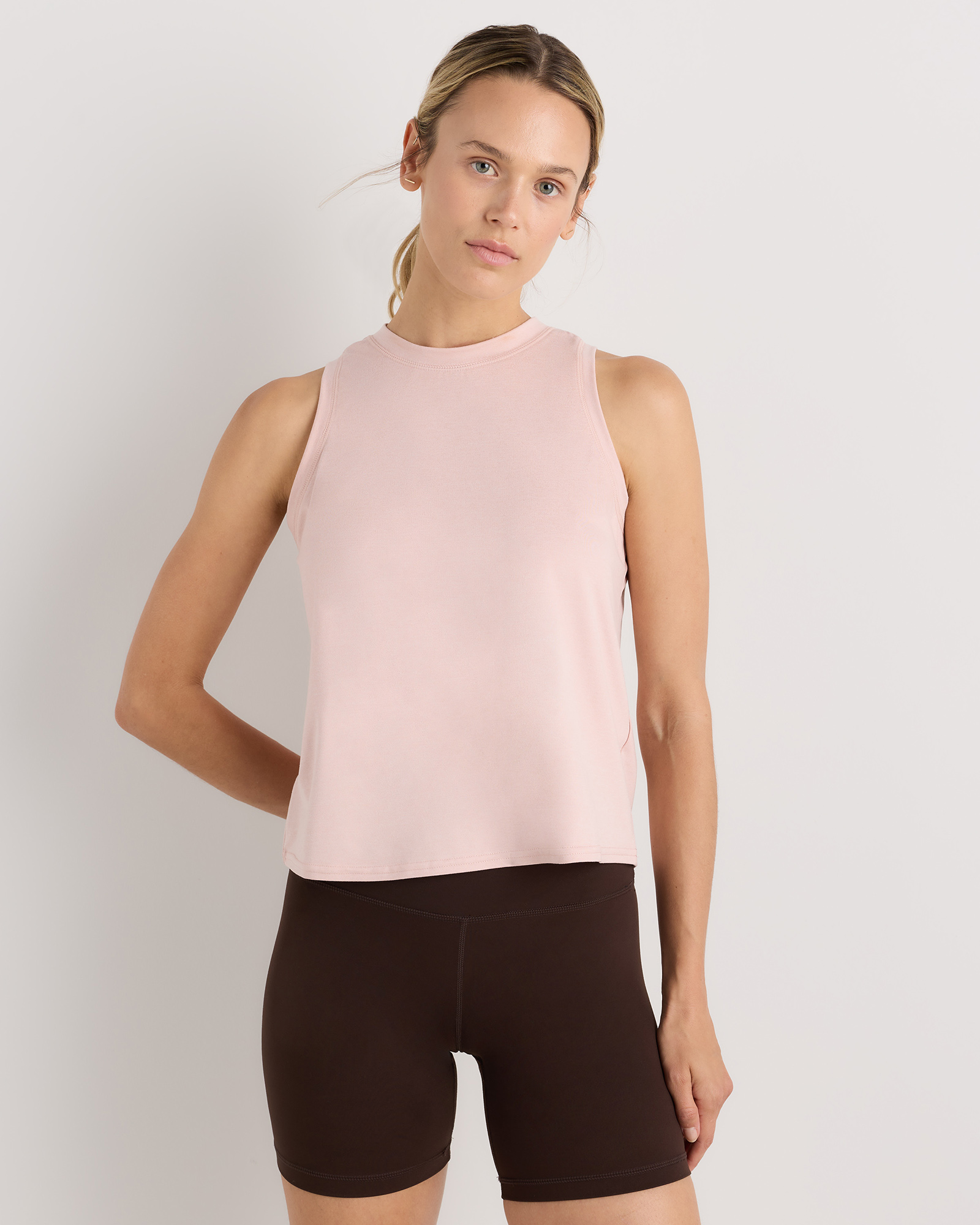 Heather Shell Pink Flowknit Breeze High-Neck Tank