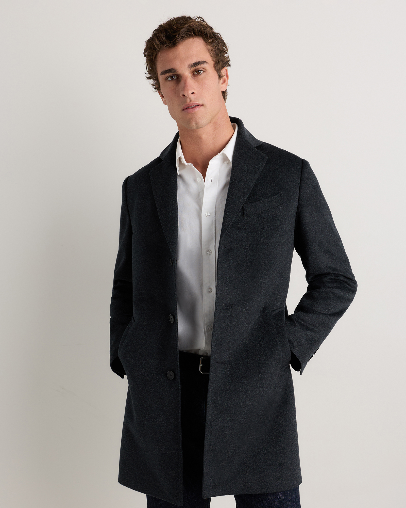 Heather Graphite 100% Mongolian Cashmere Overcoat