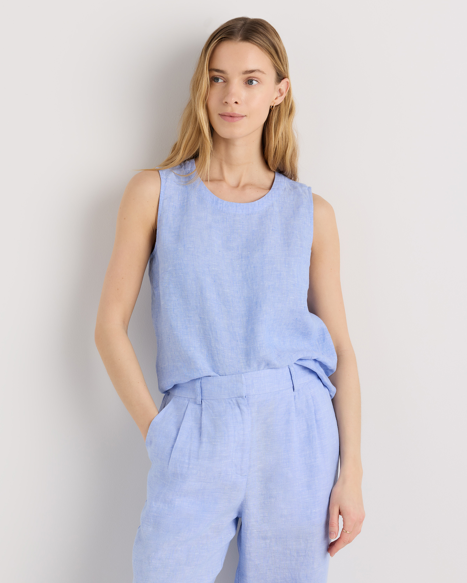 French Blue 100% European Linen Tank
