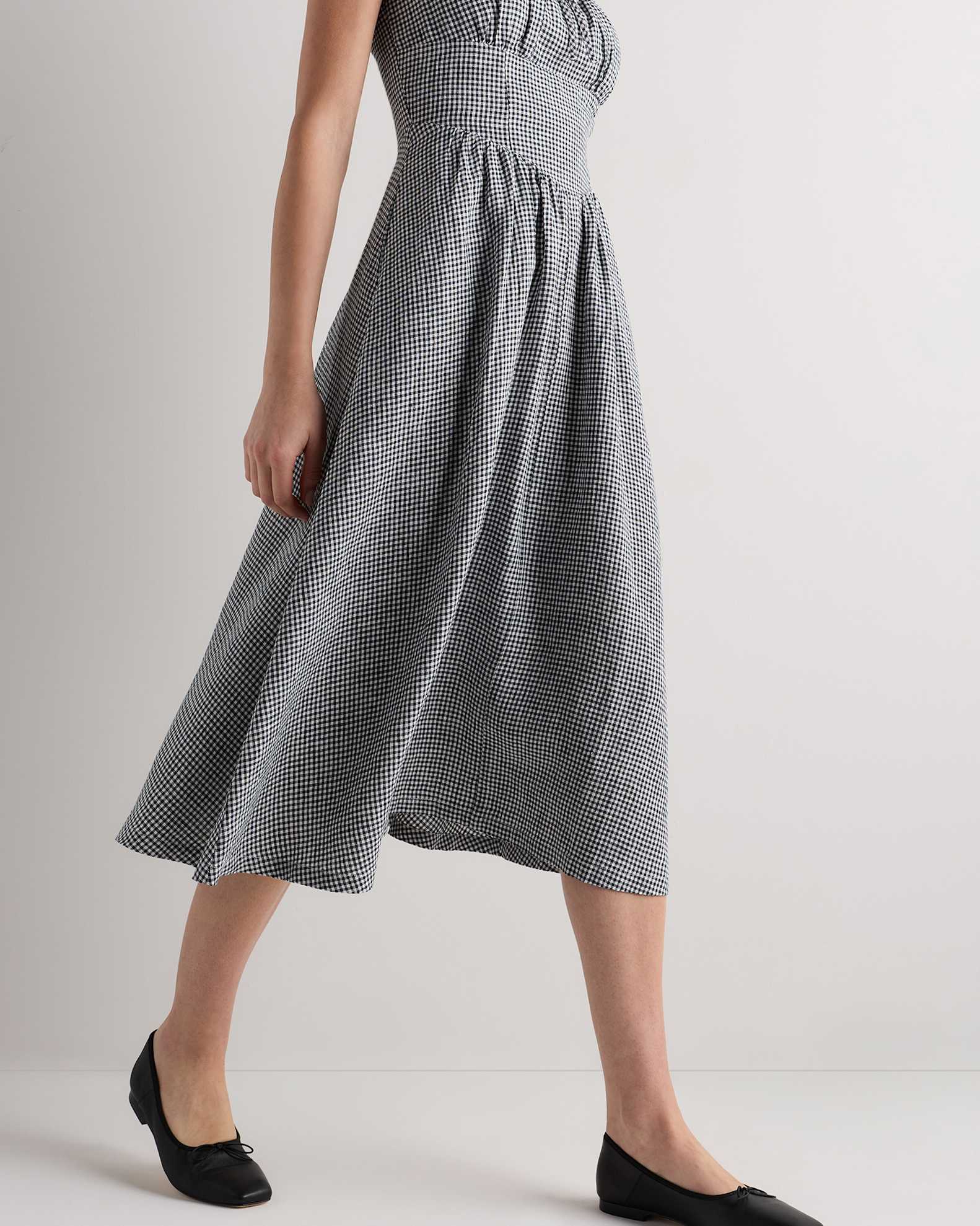 quince linen corset dress 100% European Linen Corset Midi Dress in Classic Mini Gingham