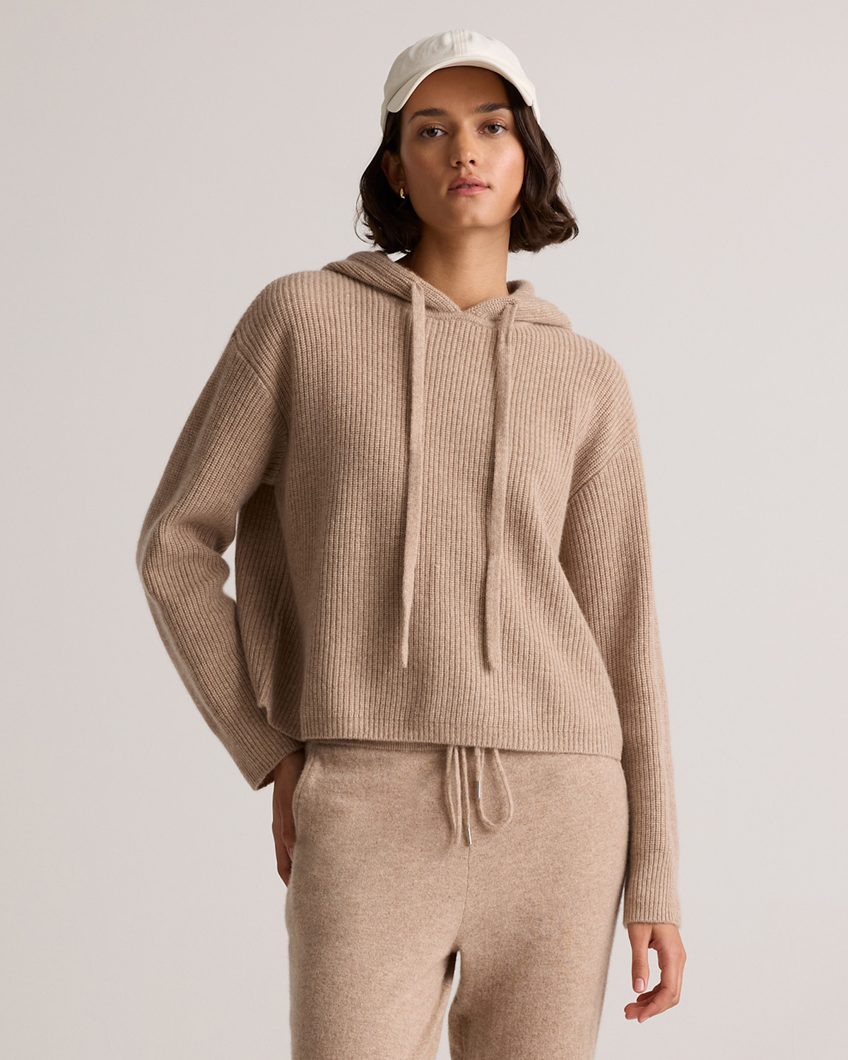 Quince Women's Mongolian Cashmere Fisherman Pullover Hoodie in Oatmeal