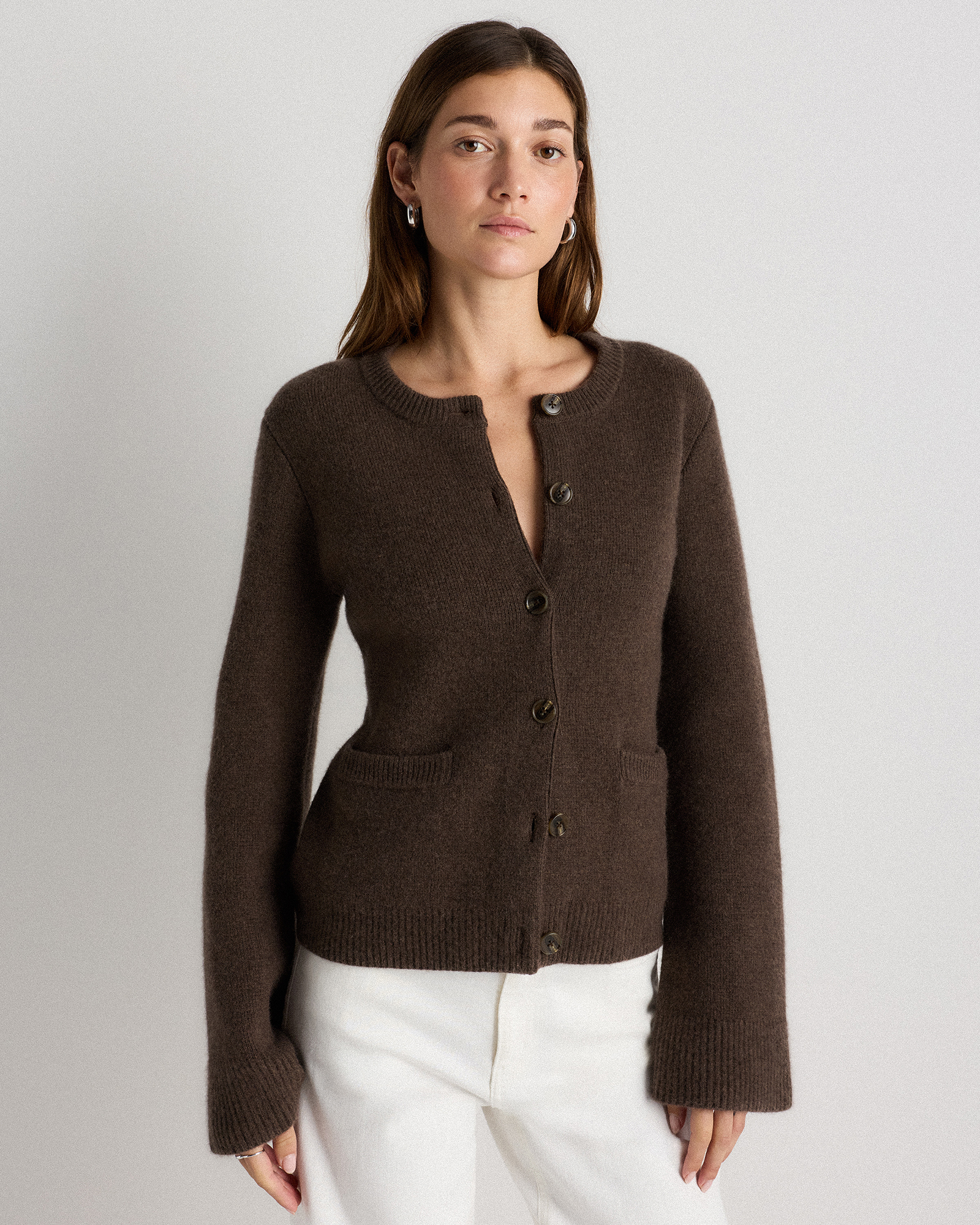 Heather Truffle Brown Mongolian Cashmere Structured Cardigan